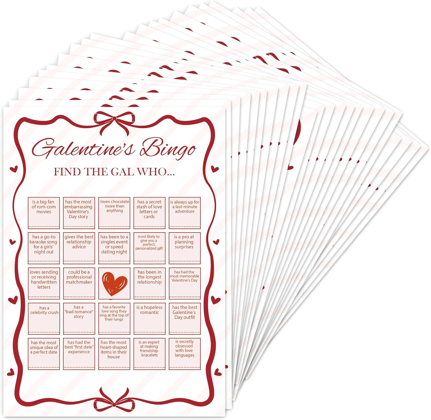 25PCS Find The Gal Who Bingo Game Cards, 5 x 7 Inches Galentine's Day Party Ice Breaker Game Best Friend Valentine's Day Gift for Women Best Friends