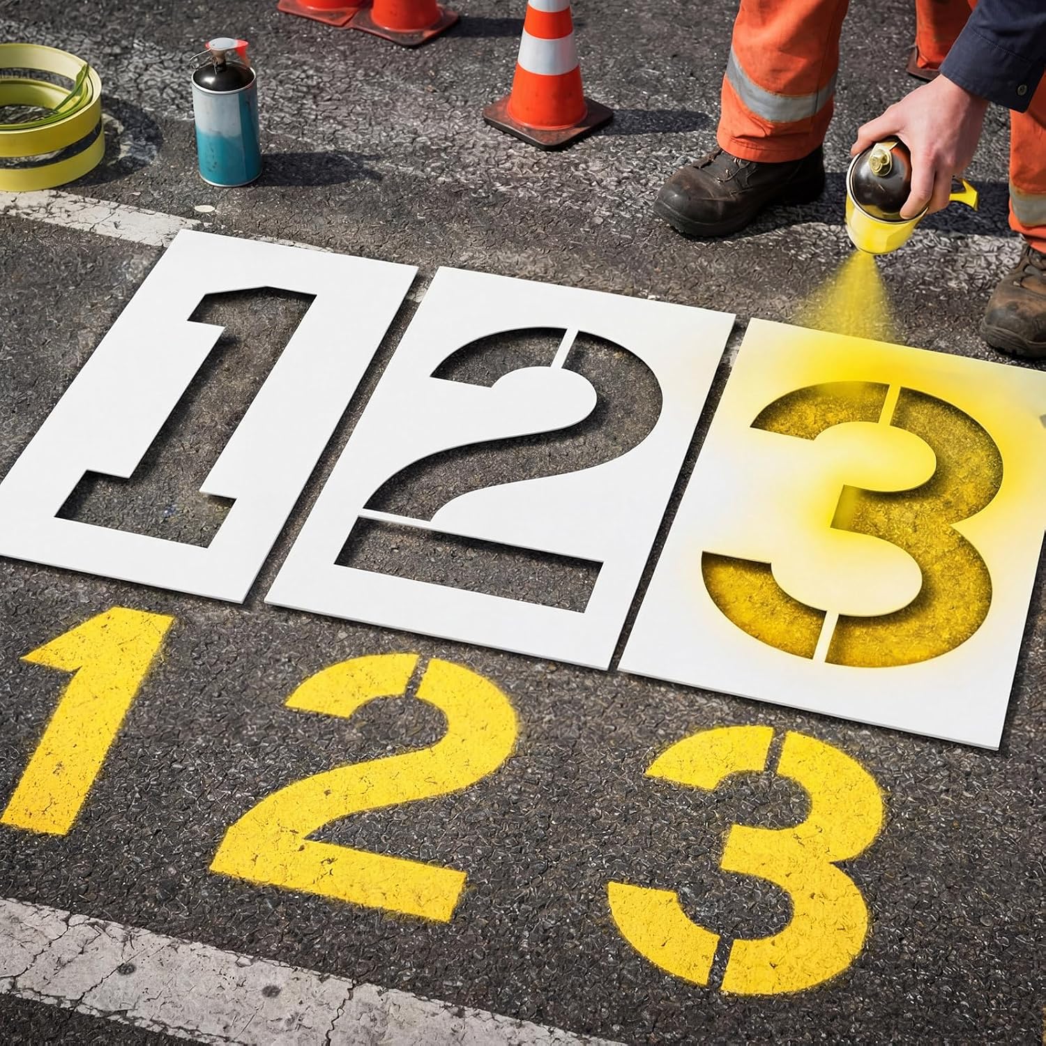 AmazingSpark 12 Pcs 12 Inch Large Pavement Stencil 12" x 9" x 1/8" (128 Mil) Large Number Stencil Reusable 0-9 with 2 Blank Address Number Template for Parking Lot Equipment Spray Painting