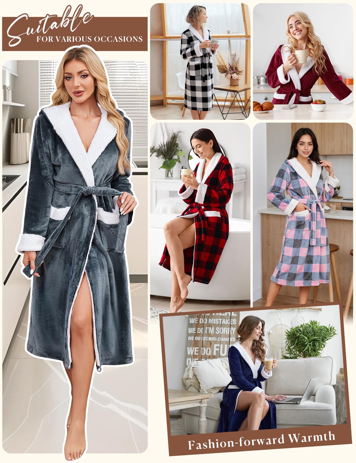 Yuson Gril Accappatoio Lungo Donna Vestaglia Casa in Pile con Cintura Cappuccio Accappatoio da Donna Vestaglia Calda Flanella Invernale per Casa Spa Hotel