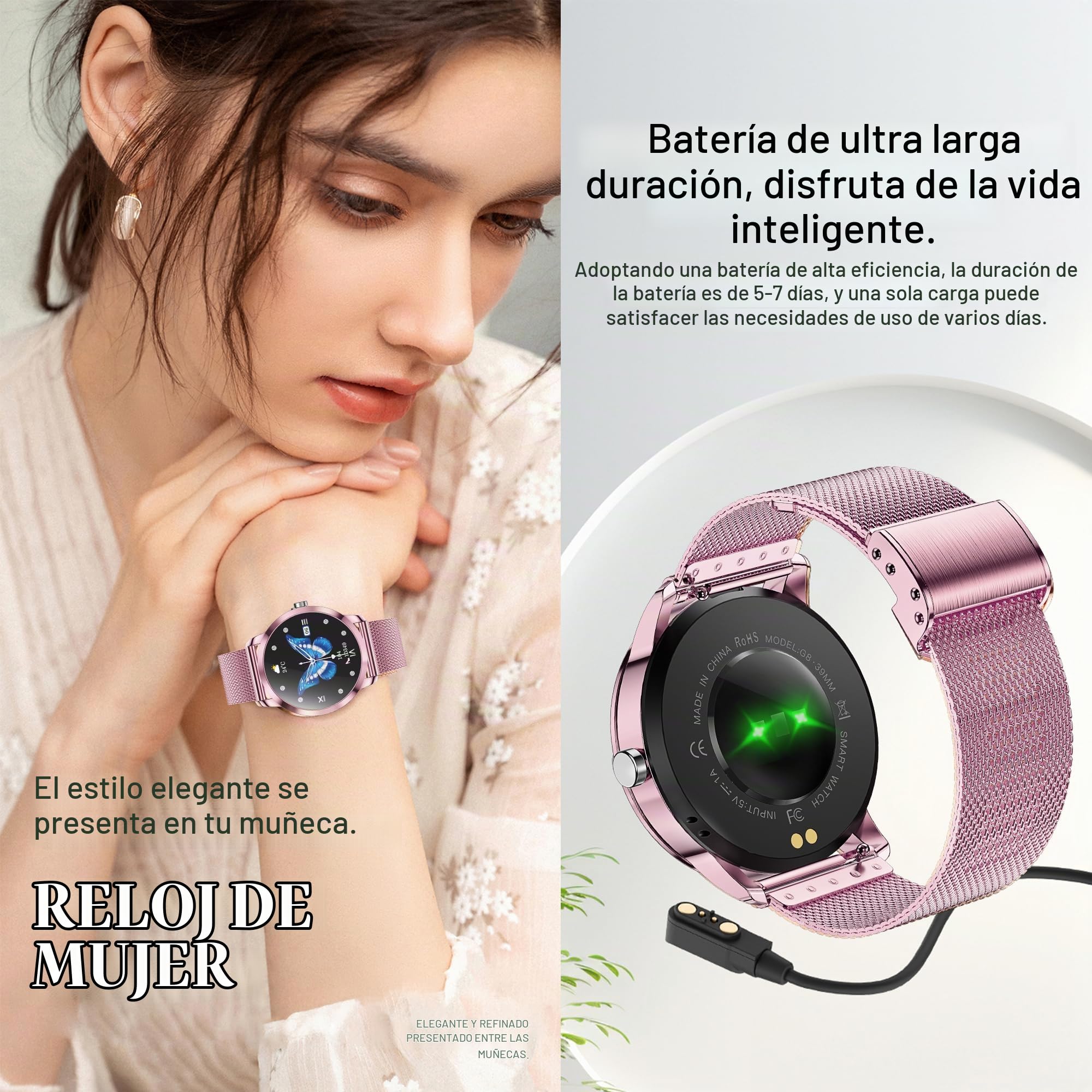 ZPIMY Reloj Inteligente Mujer con Llamada y Whatsapp, 1,09" IP68 Impermeable Reloj Smartwatch 123 Deportivo Mujer con Monitor Sueño, Oxígeno Sanguíneo, Podómetro, Pulsómetro Android iOS (Rosa)