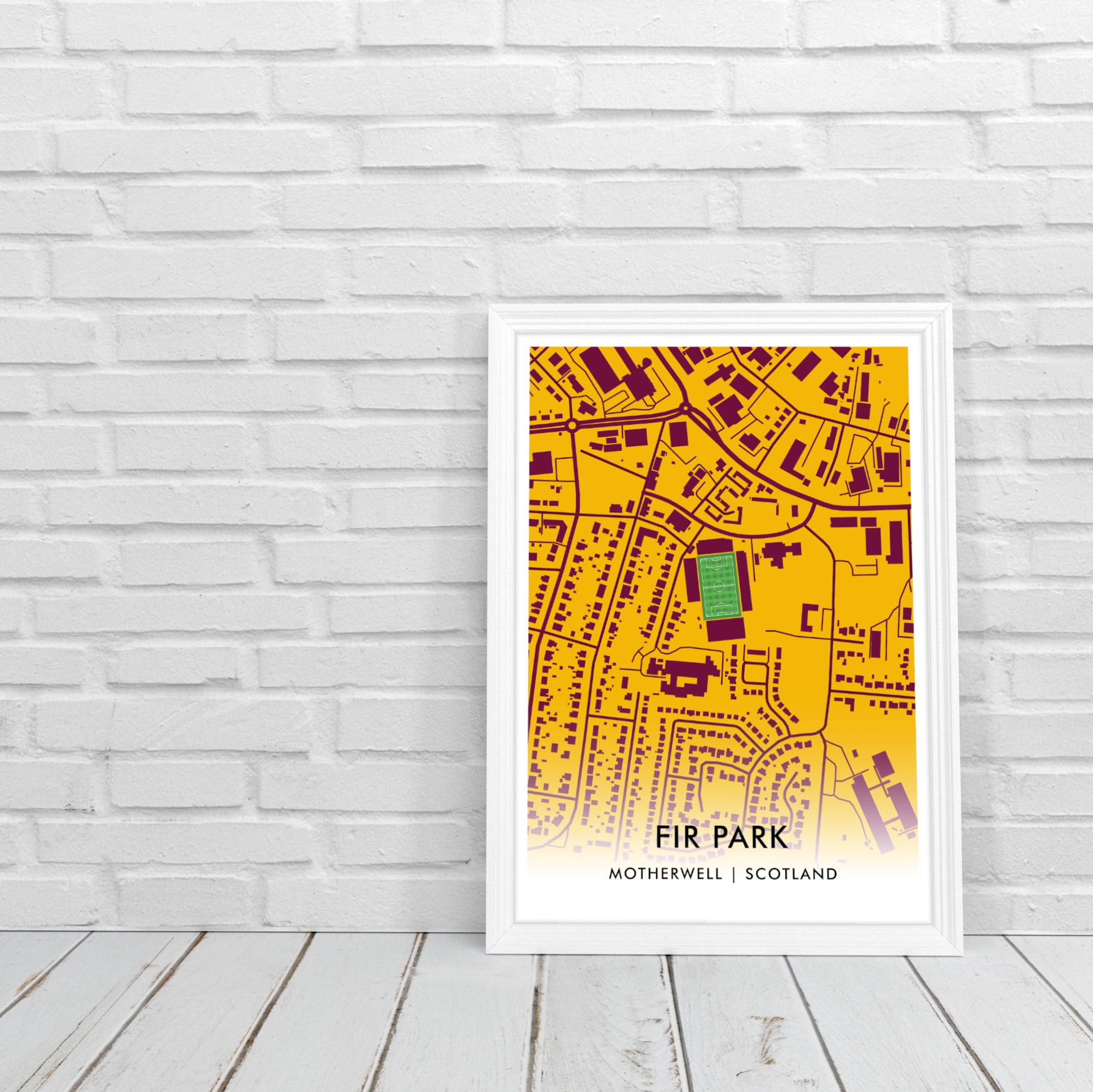 GroundDesigns MOTHERWELL FC Football Gift FIR PARK Stadium Art Map Unframed A3 Print MFC, Amber and claret, 42L x 29.7W cm - Image 3