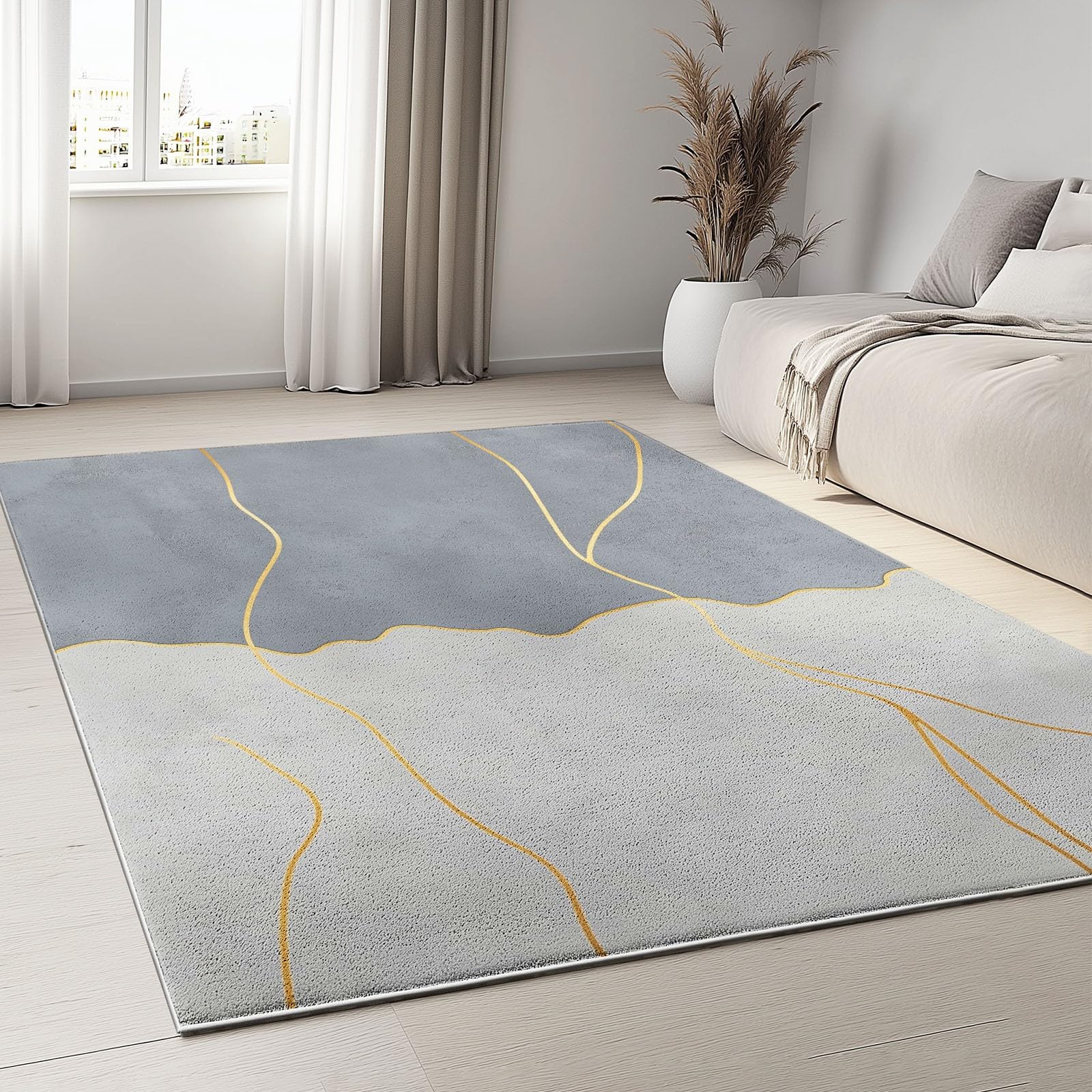 Tapis poil court moderne doux antidérapant 120x180 cm gris pour salle à manger et bureau