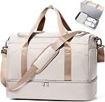 45L Grand sac de semaine pour les femmes, sac de voyage avec compartiment de chaussures, porter le sac de nuit avec la poche humide améliorée & Manches de chariot - Bleu de paon