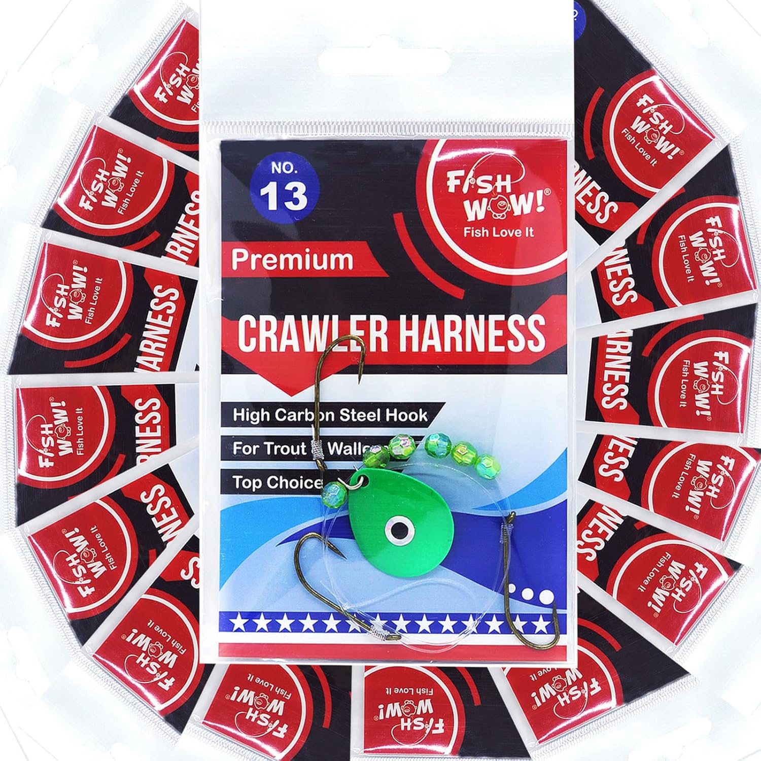 15pks Fish WOW!® 3-Hook Crawler Harness Walleye Spinner Rig #13