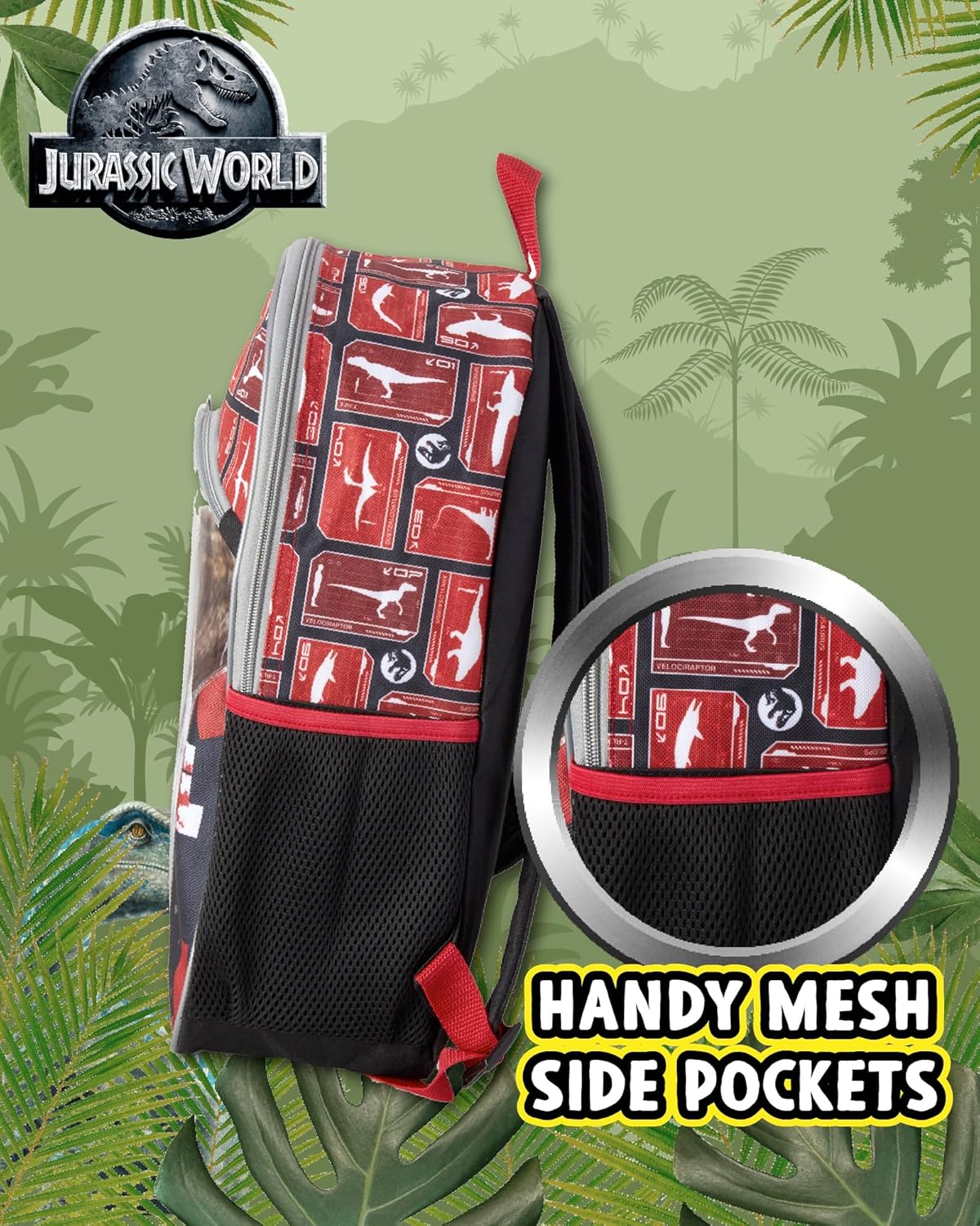 Fast Forward Jurassic Park Boys and Girls Backpack - 16" 3D Dinosaur Elementary School Bookbag Backpack for Boys and Girls, Dino Red/Black - Image 5