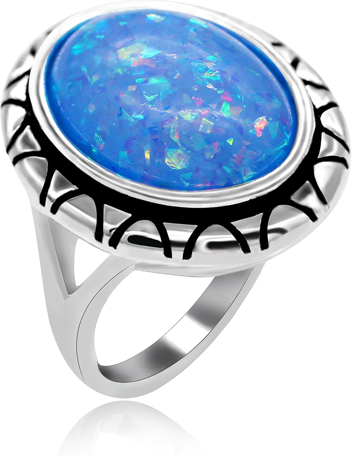 Uloveido Big Oval Shape Simulated Fire Opal Solitaire Ring Platinum Plated Wedding Engagement Promise Rings Birthstone Jewellery RA0309