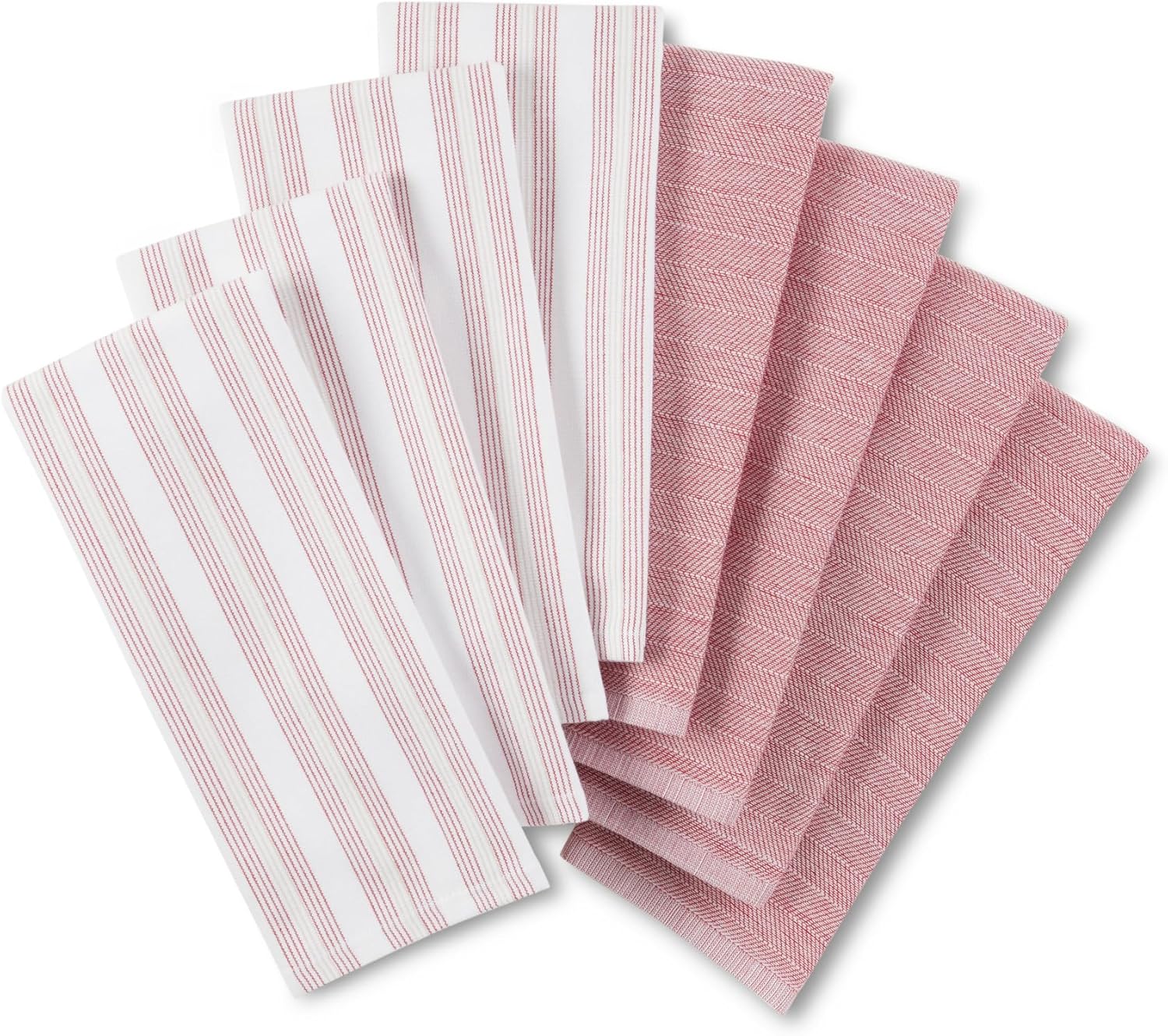 KitchenAid Chambray Stripe Kitchen Towels 8-Pack, Absorbent 100% Woven Cotton, Milkshake/White, 17”x28”