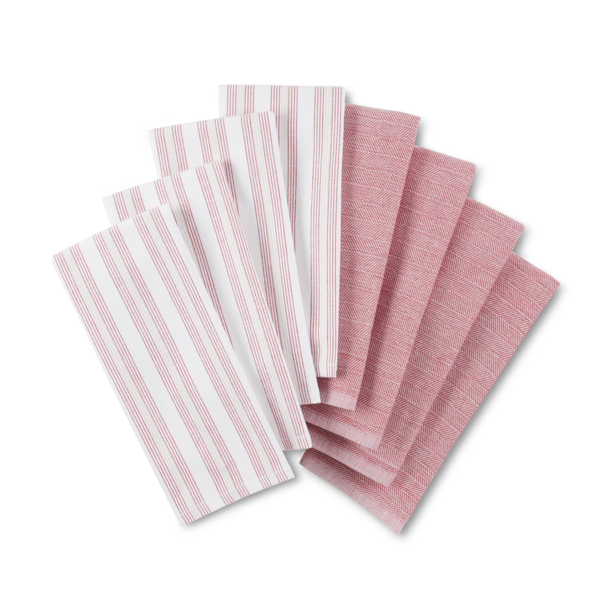 KitchenAid Lot de 8 torchons de Cuisine en Chambray à Rayures, absorbants, 100% Coton tissé, Rouge Passion, Blanc, 43,2 x 71,1 cm