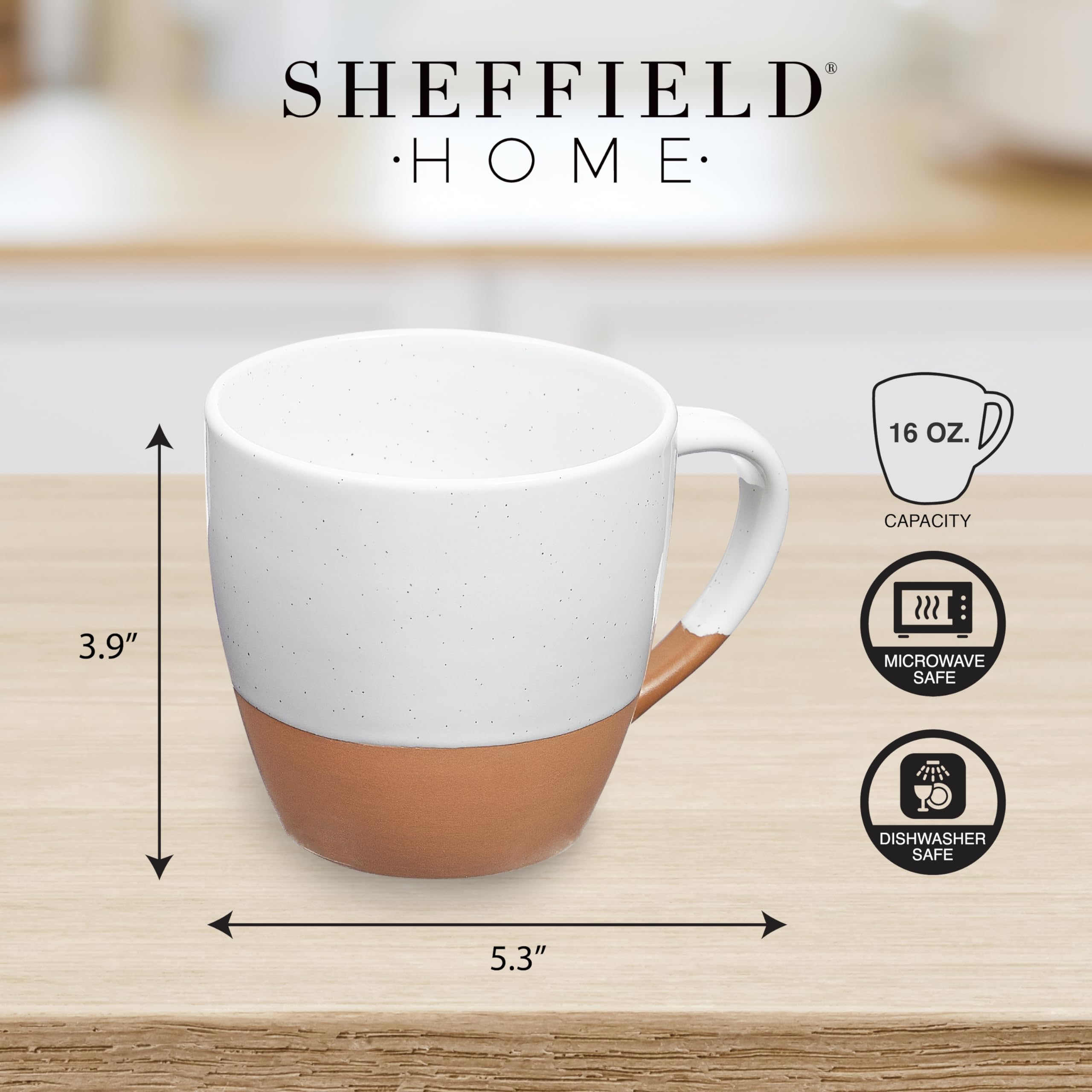 Sheffield Home Große Kaffeetassen aus Steingut, 473 ml, mit Griffen, spülmaschinen- und mikrowellengeeignet, ideal für Cappuccino, Espresso, Latte oder Tee, Vanilleweiß, 4 Stück