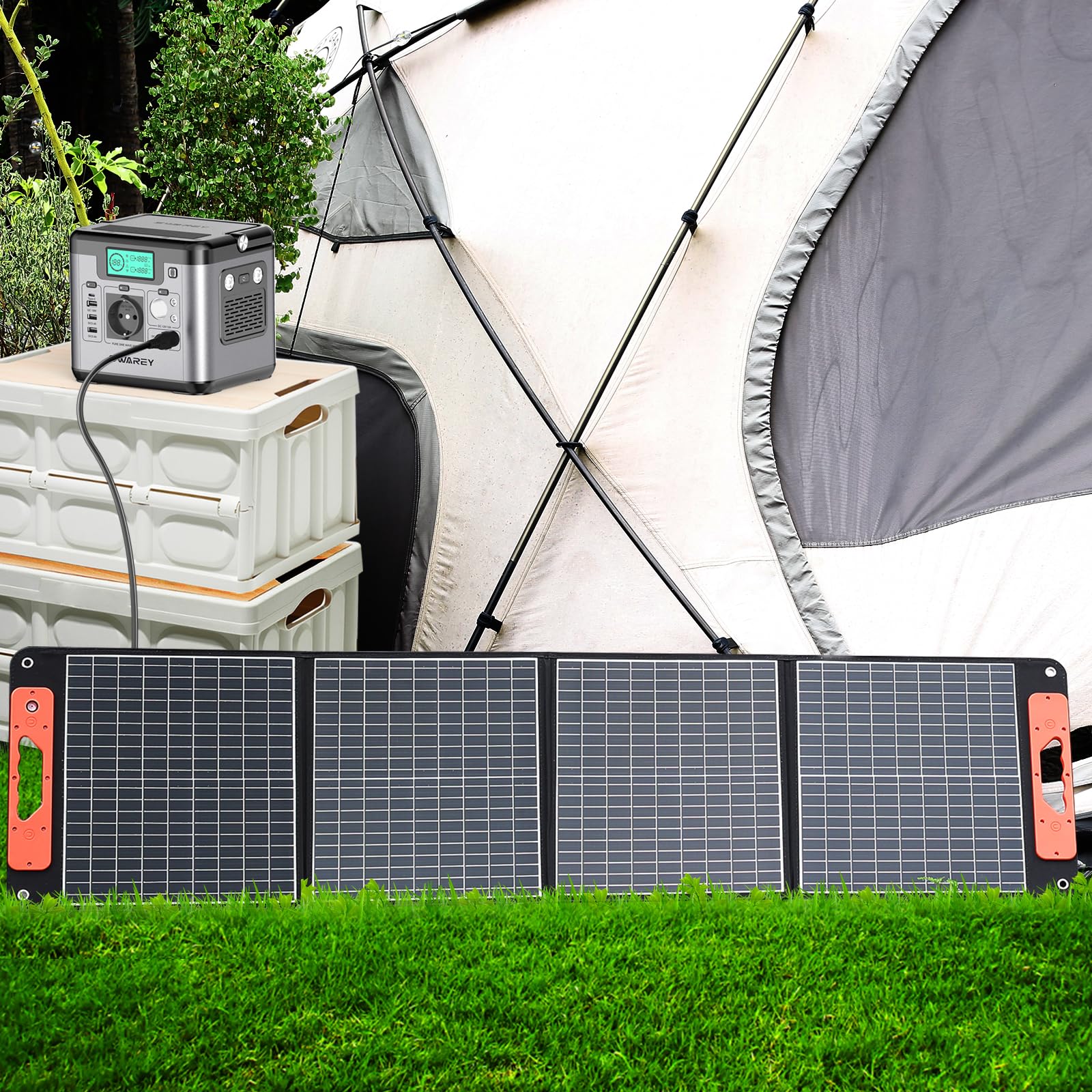 Tragbares Powerstation S500 mit 100W Solarpanel, 518Wh Solargenerator, 500W(Spitze 1000W) AC Ausgang, 65W USB-C Anschluss für Party Reise Camping Wohnmobil Notfall
