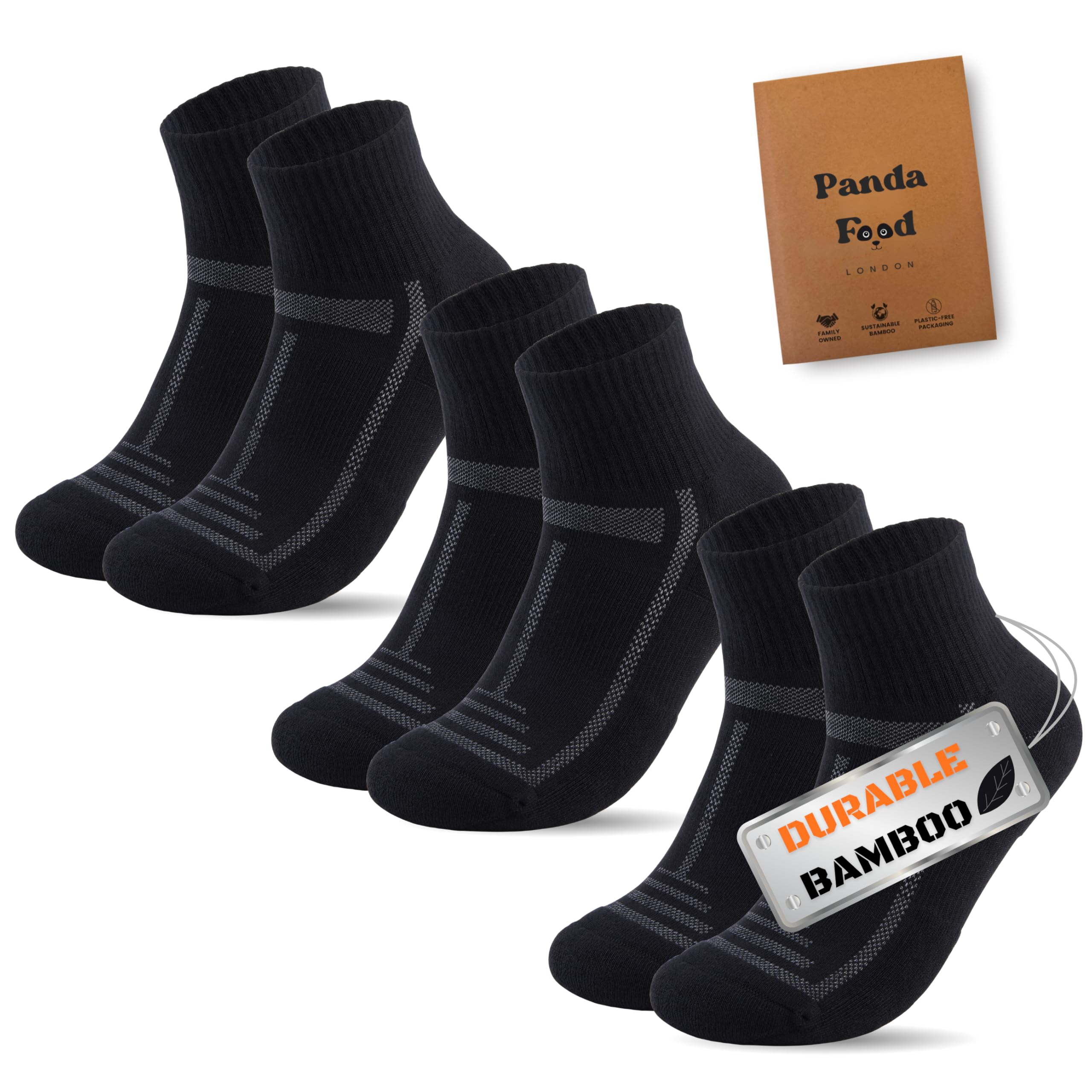 PANDA FOOD 3 pares de calcetines acolchados de bambú de alta calidad, para caminar, correr, ciclismo, senderismo largas distancias, sin costuras, antiampollas para hombres y mujeres