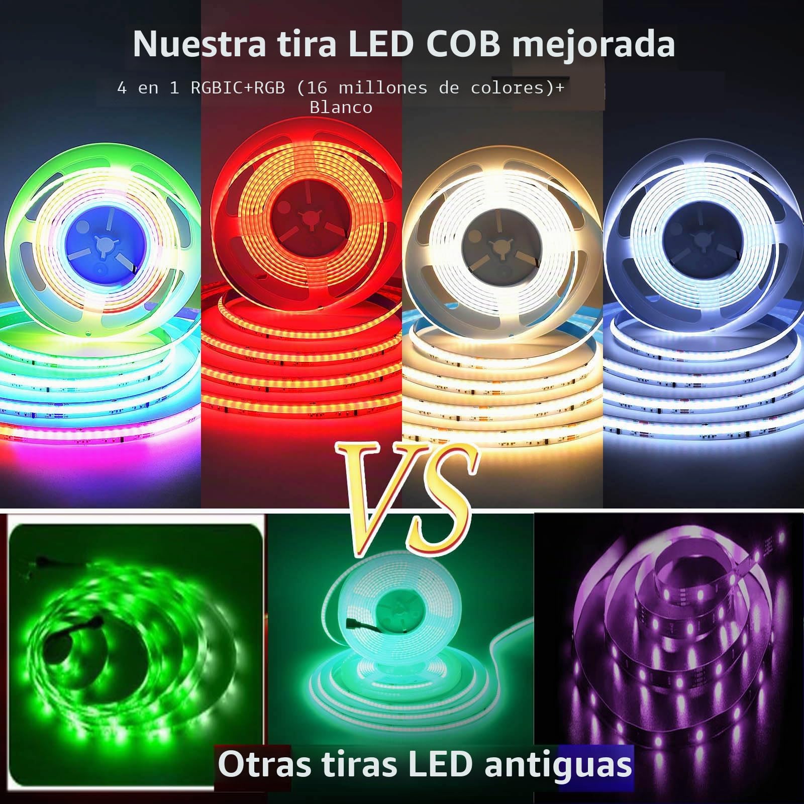 Luces Led Habitacion 10M,WiFi Tiras Led COB RGB+White +Dynamic color 576led/M 5760leds 24V Luces Led Habitación,16Millones de Colores y Música Modos,Para Google Home Assistant/Alexaz