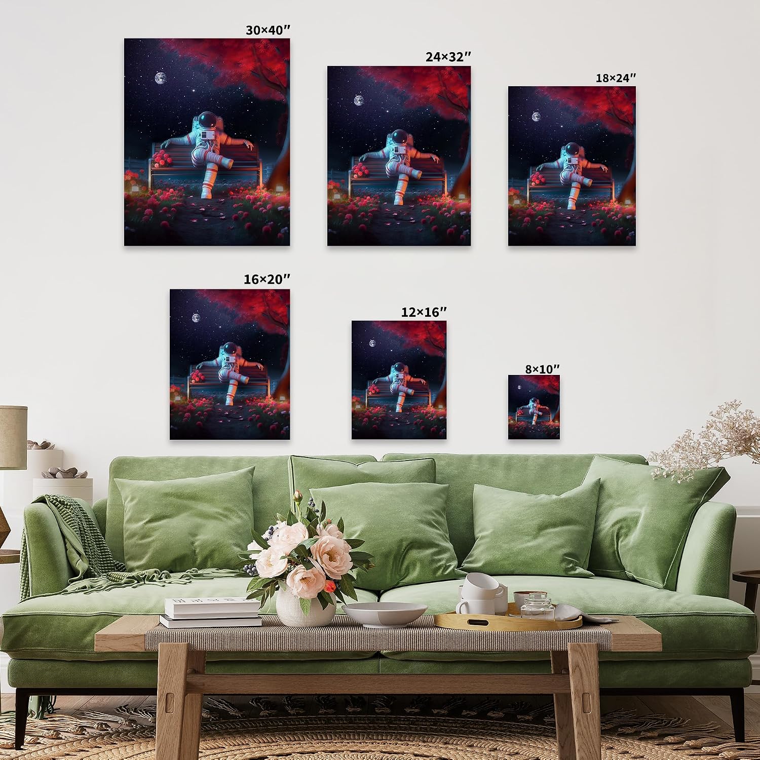 Poster Master Astronaut Canvas - Space Garden Print - Space Exploration Art - Surreal Floral Art - Modern Design - Trendy Living Room or Bedroom Wall Decor - 8x10 STRETCHED Canvas