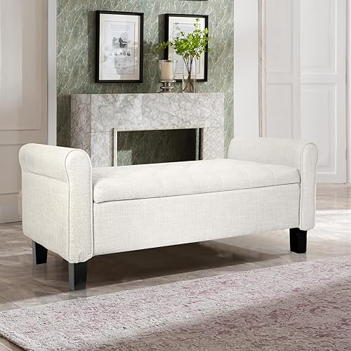Banco otomano de almacenamiento con brazos, banco de terciopelo para dormitorio, banco de almacenamiento con botones para entrada, sala de estar,