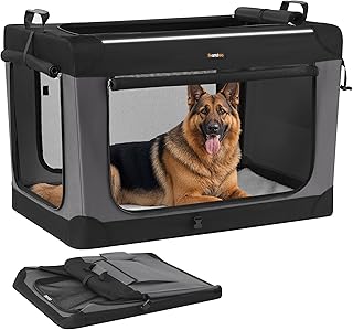 Feandrea Dog Crate Foldable 42" Large Dog Carrier Oxford Fabric with 4 Mesh Doors Handles, Food and Water Bottle Pockets Ink Black PDC021B01 product image