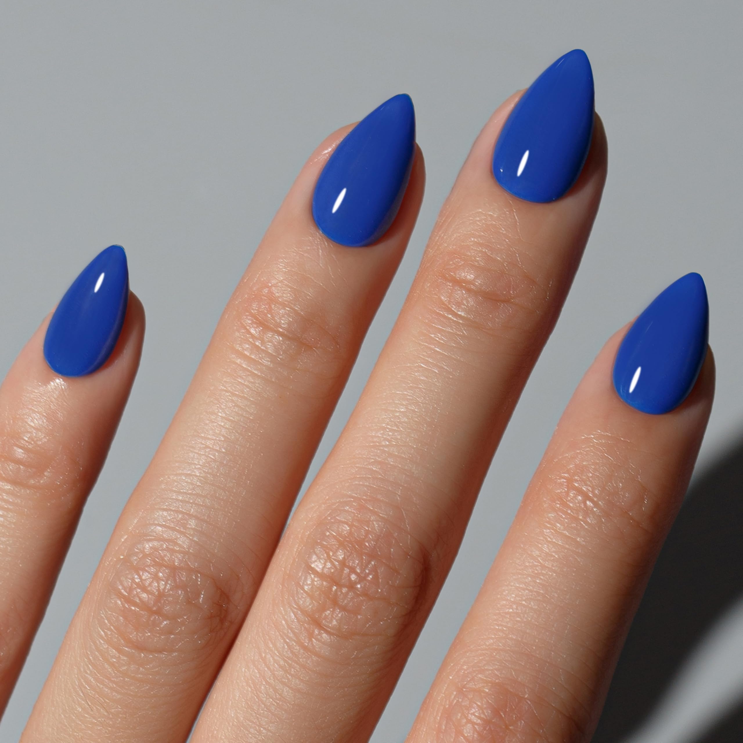 KQueenest Royal Blue Press on Nails Short Almond, Short False Nails Press ons, Sheer Bright Blue Fake Nails Medium Stiletto