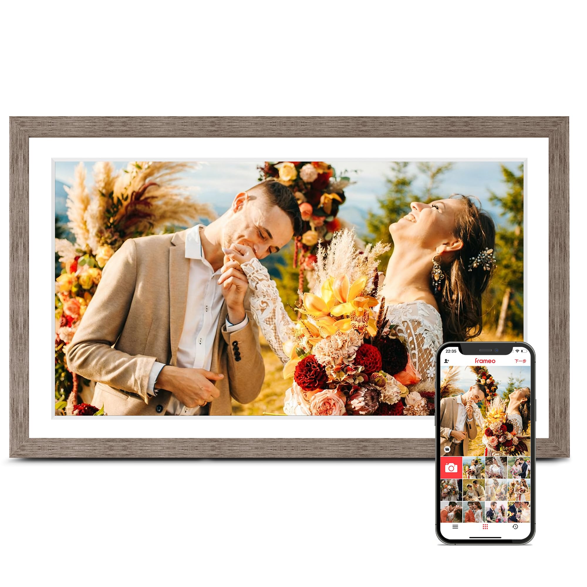 Digital Picture Frame 15.6 Inch, Large WIFI Digital Photo Frame Frameo,Electric Slideshow Frame, 1920 * 1080 IPS FHD Touchscreen, 32GB, Tabletop&