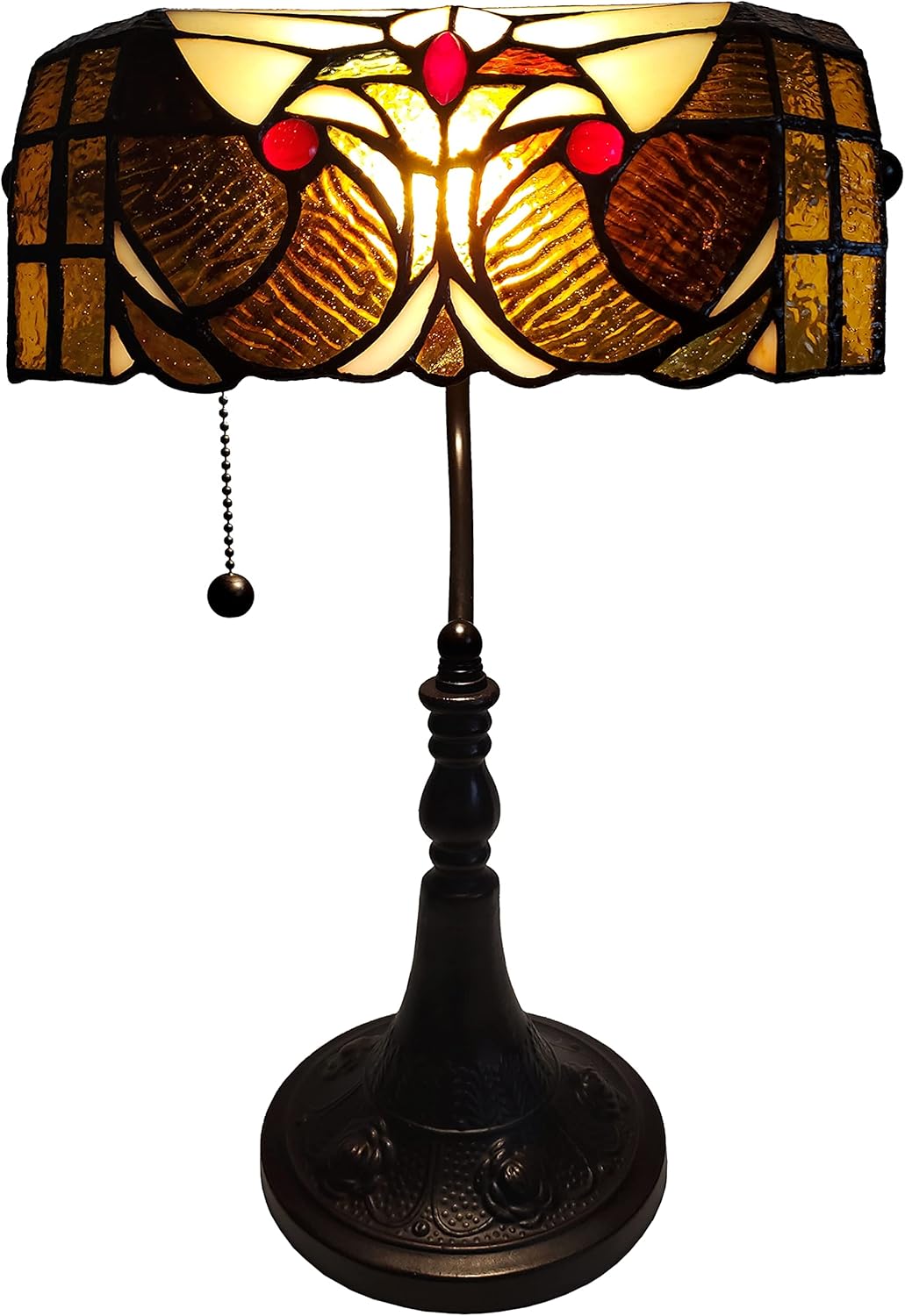 Dark Amber Stained Glass Adjustable Banker Table Lamp