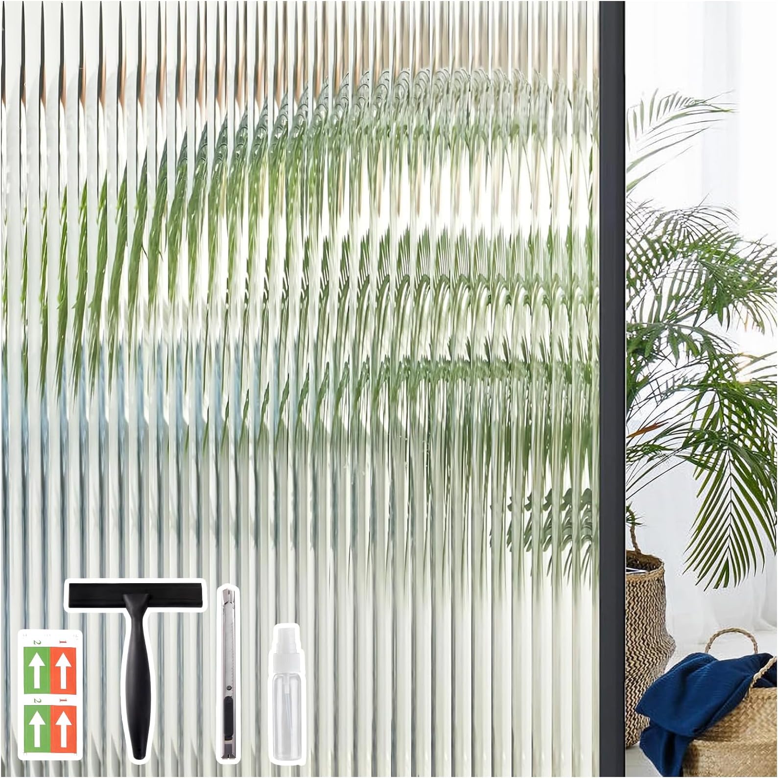 Coavas Reeded Glass Window Privacy Film, 3D Fluted Adhesive, 35.4"x118.1"