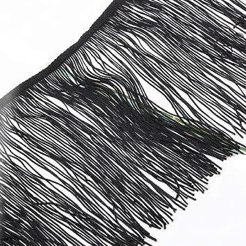 Yalulu 78.7inch x 7.8inch Polyester Fringe Fibre Tassel Lace Trim Tassel Fringe Trimming for DIY Latin Dress Stage Clothes Accessories Black