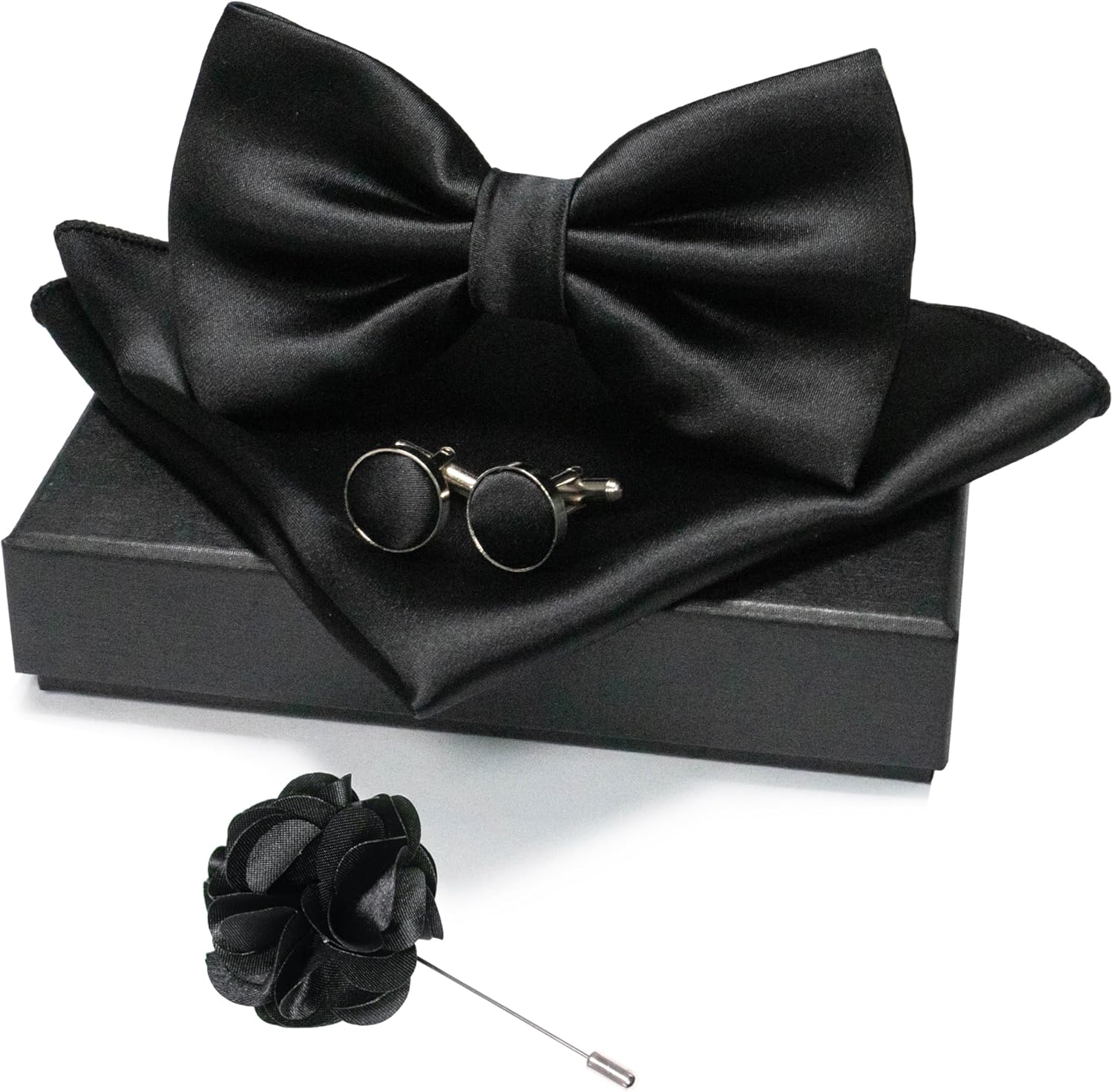 JEMYGINS Solid Color mens Pre-tied Bow Tie and Pocket Square Cufflinks Sets with Gift Box - Image 4