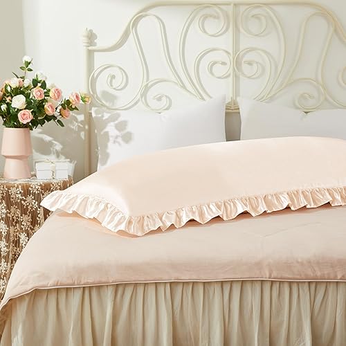 Vista 25 de Fundas de almohada de satén negro con volantes para cabello y piel, juego estándar de 2 fundas de almohada de seda negra con cierre de sobre