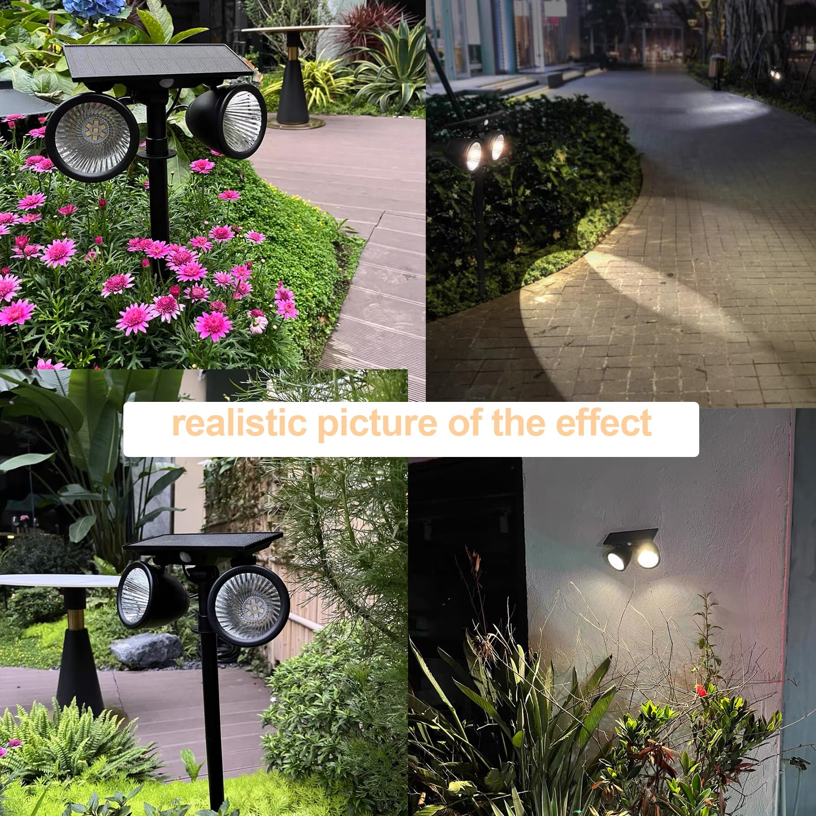 Solar Spotlights Outdoor, IP67 Waterproof 2-in-1 RGB Color
