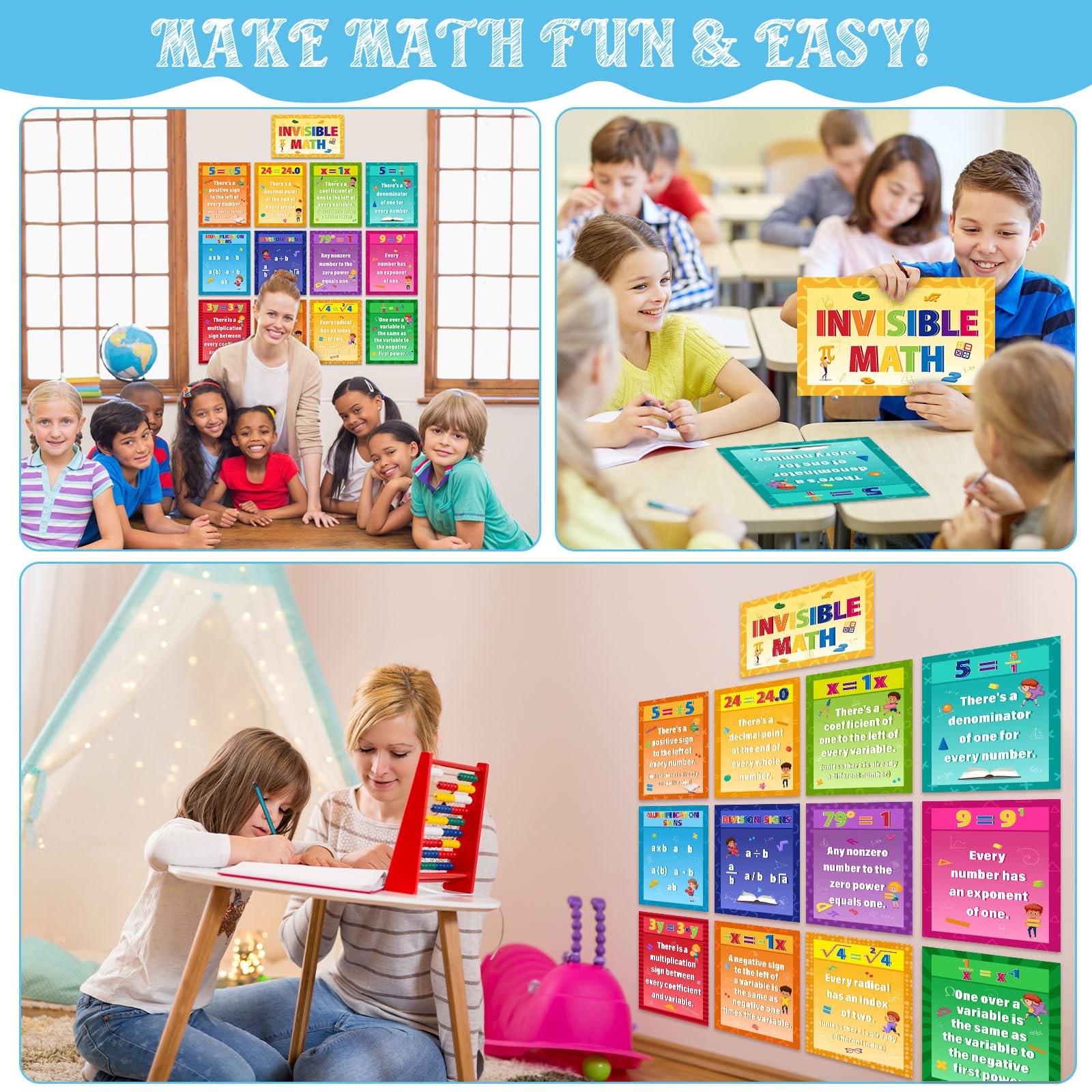 Treela 13 Pcs Educational Math Posters Math Bulletin Board Set Invisible Mathematics Concept Posters Math Symbol Classroom Decorations for Elementary Middle School Wall Teachers Supplies - Image 6