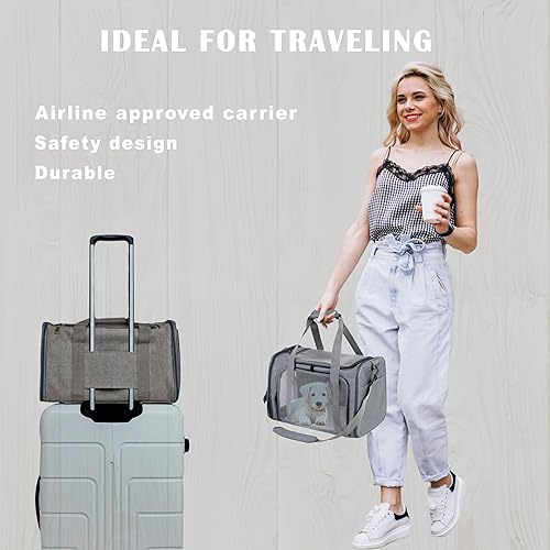 Miniatura 7 de Transportador de mascotas aprobado por aerolíneas para perros pequeños y medianos (hasta 15 libras), bolsa de viaje portátil plegable para perros y