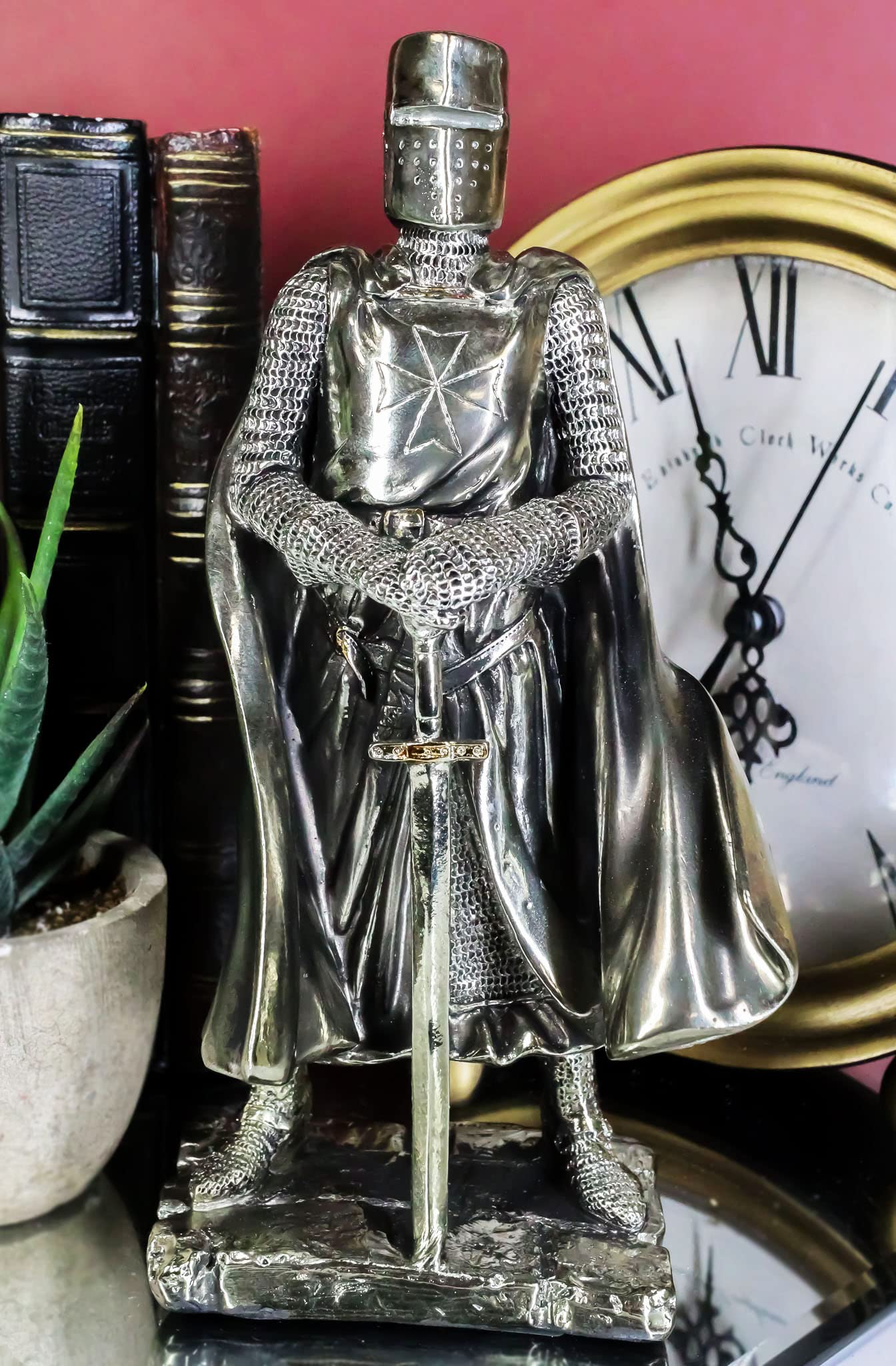 Ebros Gift MEDIEVAL KNIGHT 7" H CRUSADER ELITE TEMPLAR STATUE FIGURINE SUIT OF ARMOR, Silver - Image 2