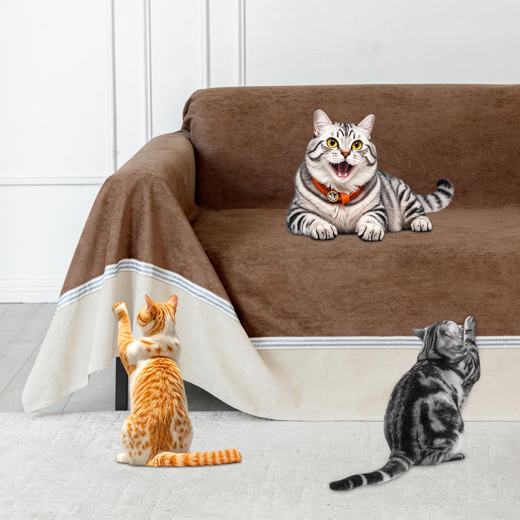 Loiion Protector Sofá para Gatos y Perros, Funda Impermeable 2 Plazas, Rascador Antideslizante Antimanchas, Marrón 300x230cm