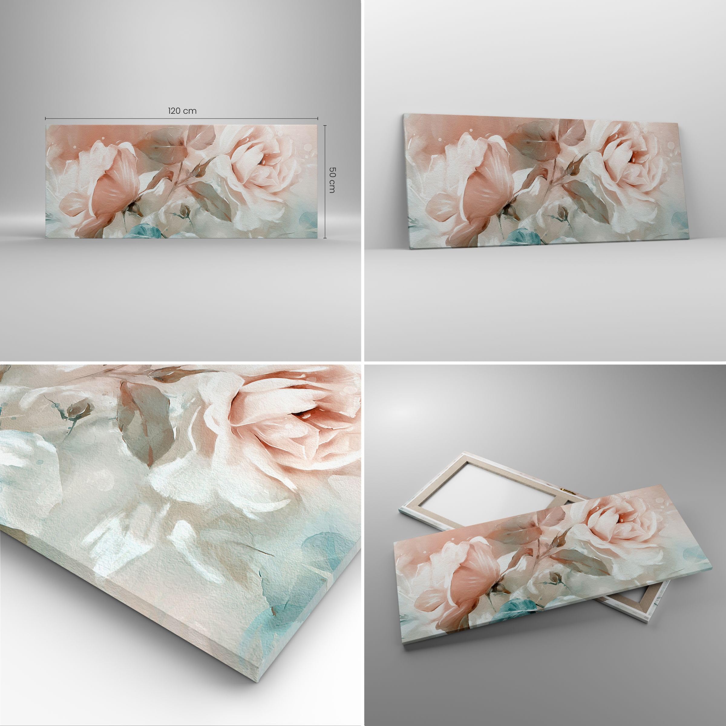 Cuadros Decoracion Salon Flores Romántico Rosas Lienzos decorativos 120x50cm Cuadro Sobre Lienzo Moderno Dormitorio Cocina Cuadros Pared Imágenes Wall Art Prints Decor Canvas Grande AB120x50-5505