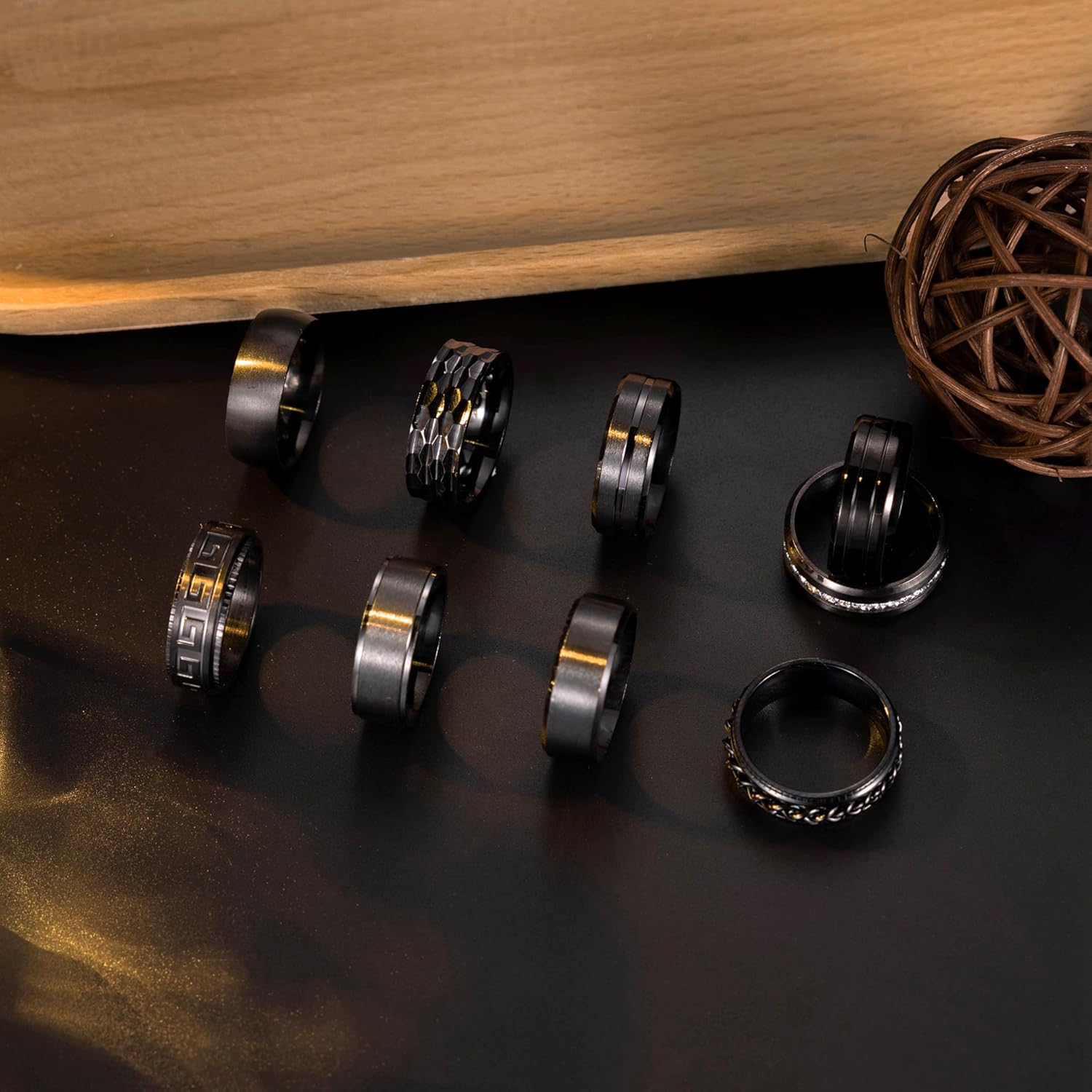 9Pcs 8MM Stainless Steel Band Rings for Men Women Chain Rings Simple Brushed Wedding Engagement Rings Set 7-13 - Image 5