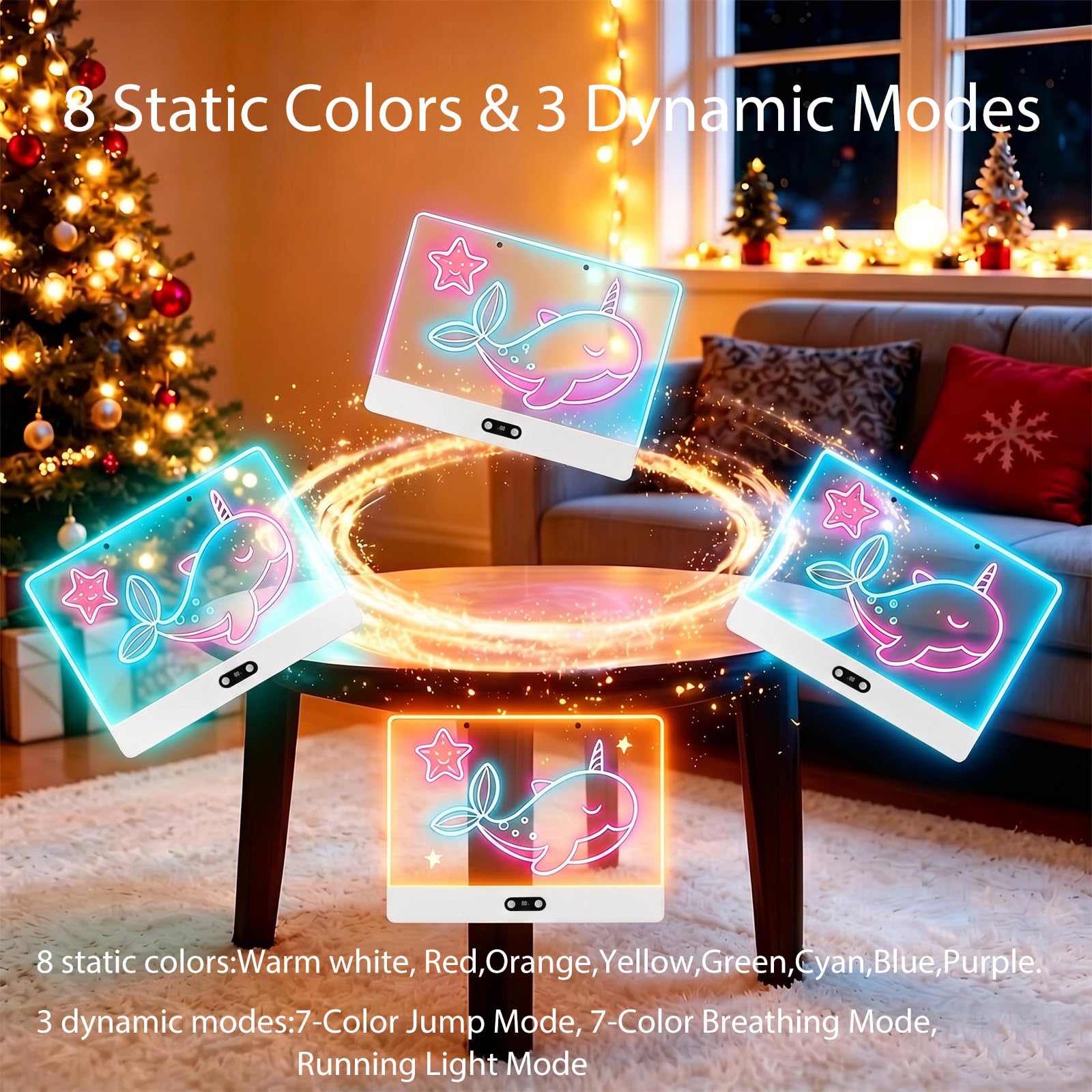 2 Set Lavagna da Disegno a LED Ricaricabile per Bambini, Bianco & Rosa | con Luci RGB,Grande Tappetino Luminoso in Acrilico 35x26cm,8 Colori Statici & 3 Modalità Dinamiche,Supporto Nascosto per Arte