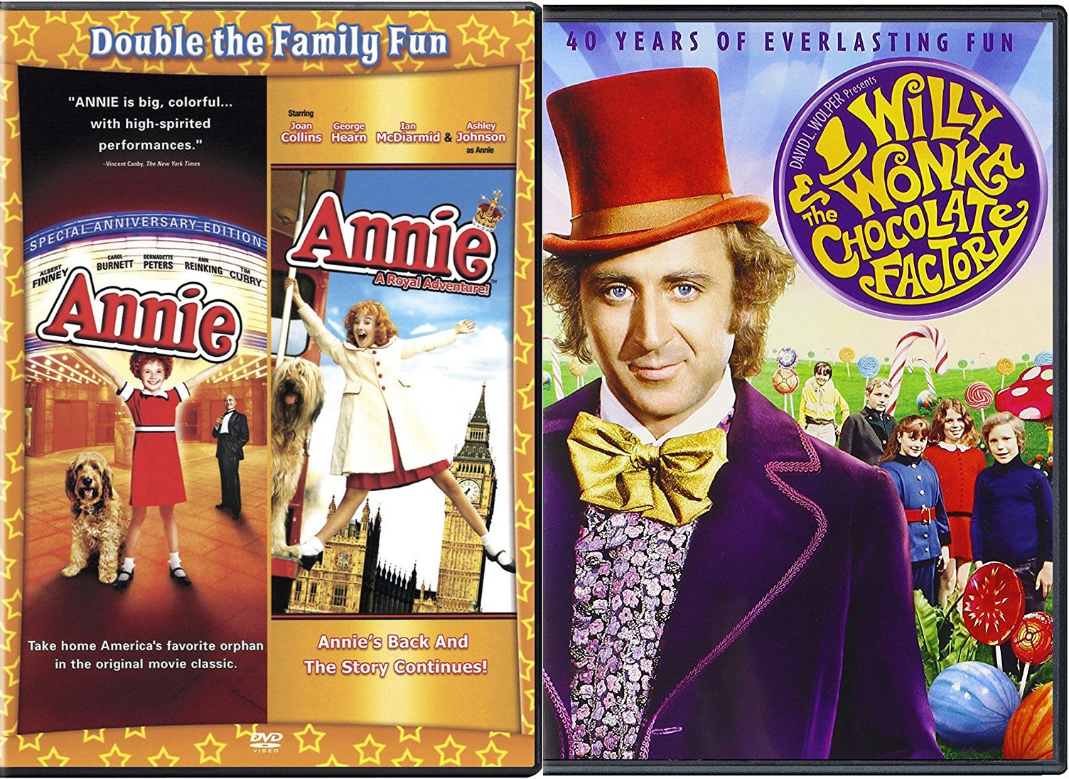 Willy Wonka & the Chocolate Factory Original + Annie + Royal Adventure Fantasy Musical double Triple Feature Movie set