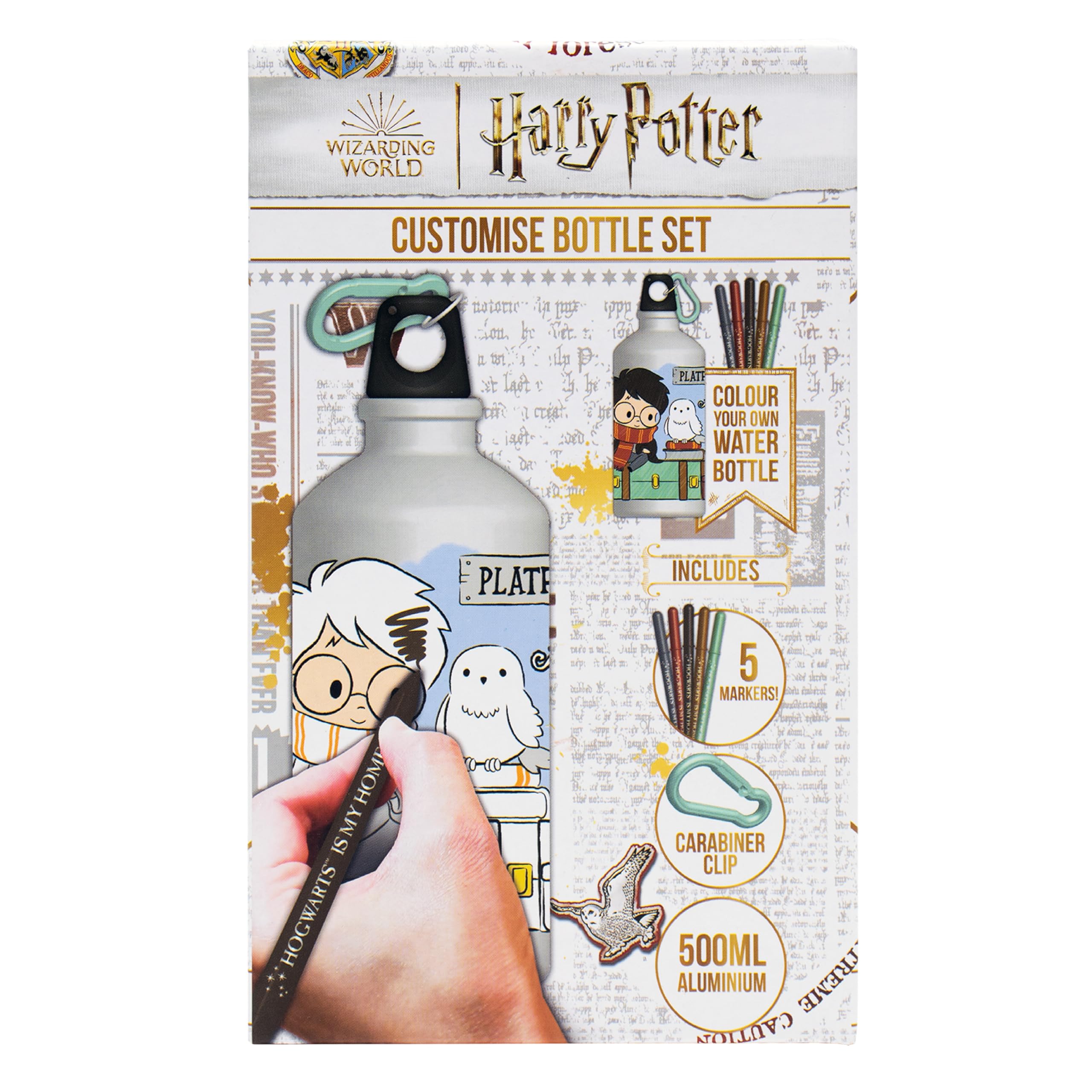 Harry Potter Colour-In Water Bottle, Officially Licensed, 500ml