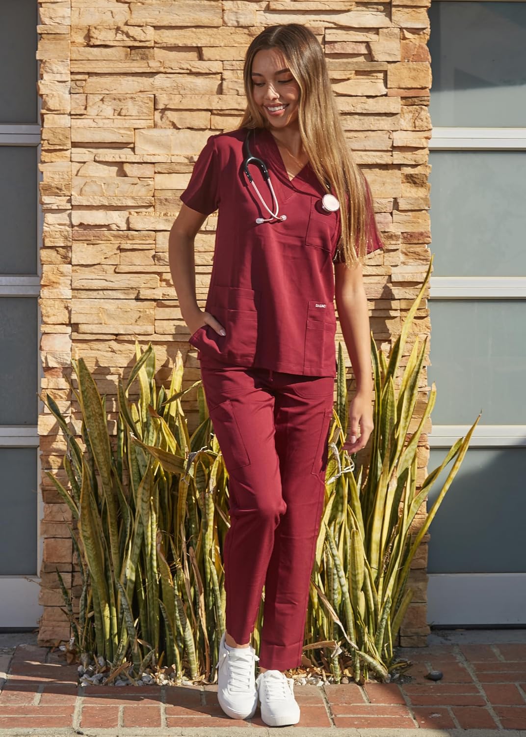 Dagacci Medical Uniform Unisex Women and Men’s V-Neck Super Stretch Scrub Set - Image 5