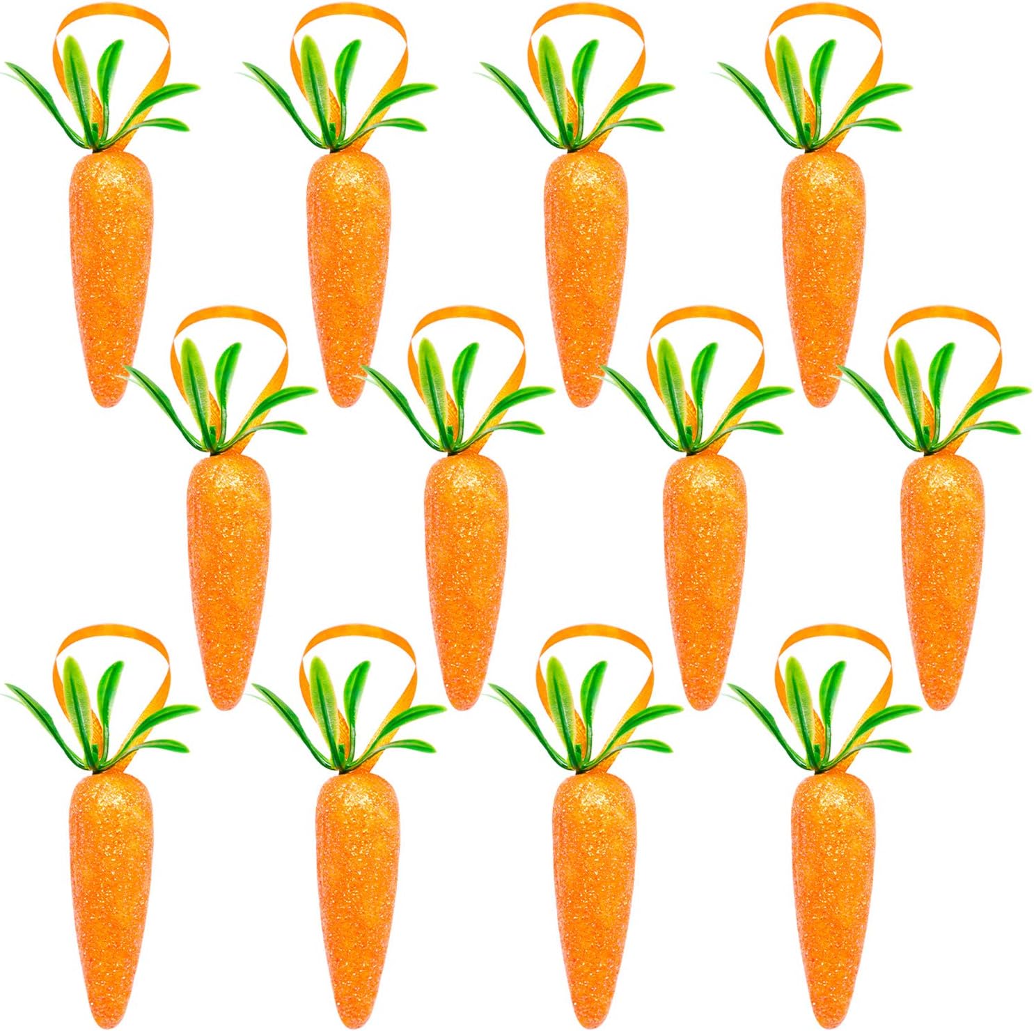 Easter Carrot Hanging Ornaments - 12Pcs Premium Foam Glitter Artificial Carrots for Easter Decoration