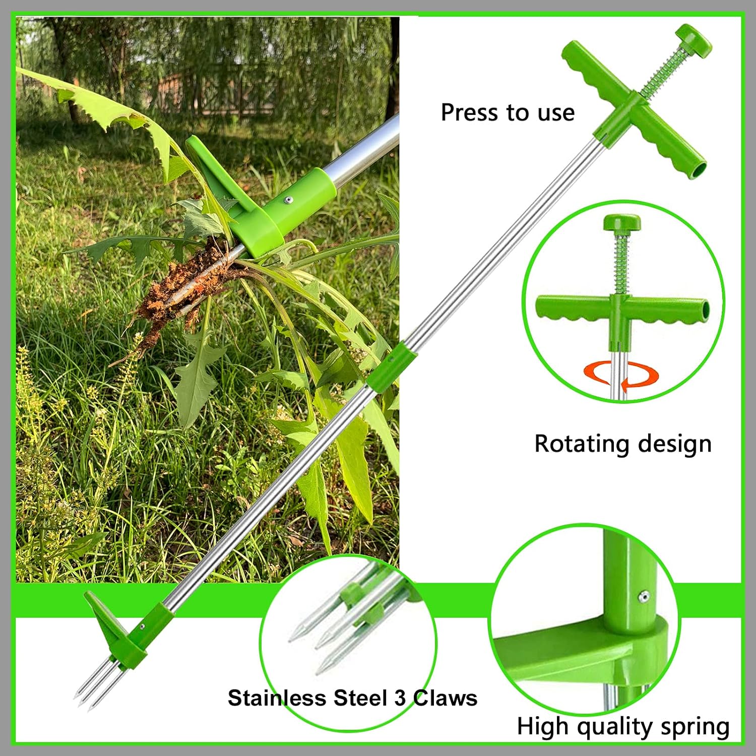 Homthia Standing Plant Root Remover, 3 Claws Stand Up Weed Puller Garden Hand Tool with 39" Long Handle and High Strength Foot Pedal : Patio, Lawn & Garden