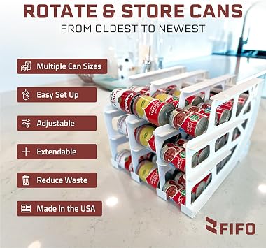 FIFO Can Tracker 3-Pack - 3-Tier Rotating Food Can Organizer for Pantry, Expandable Soda Can Storage for Kitchen, Holds 54 Cans of Food or Soda