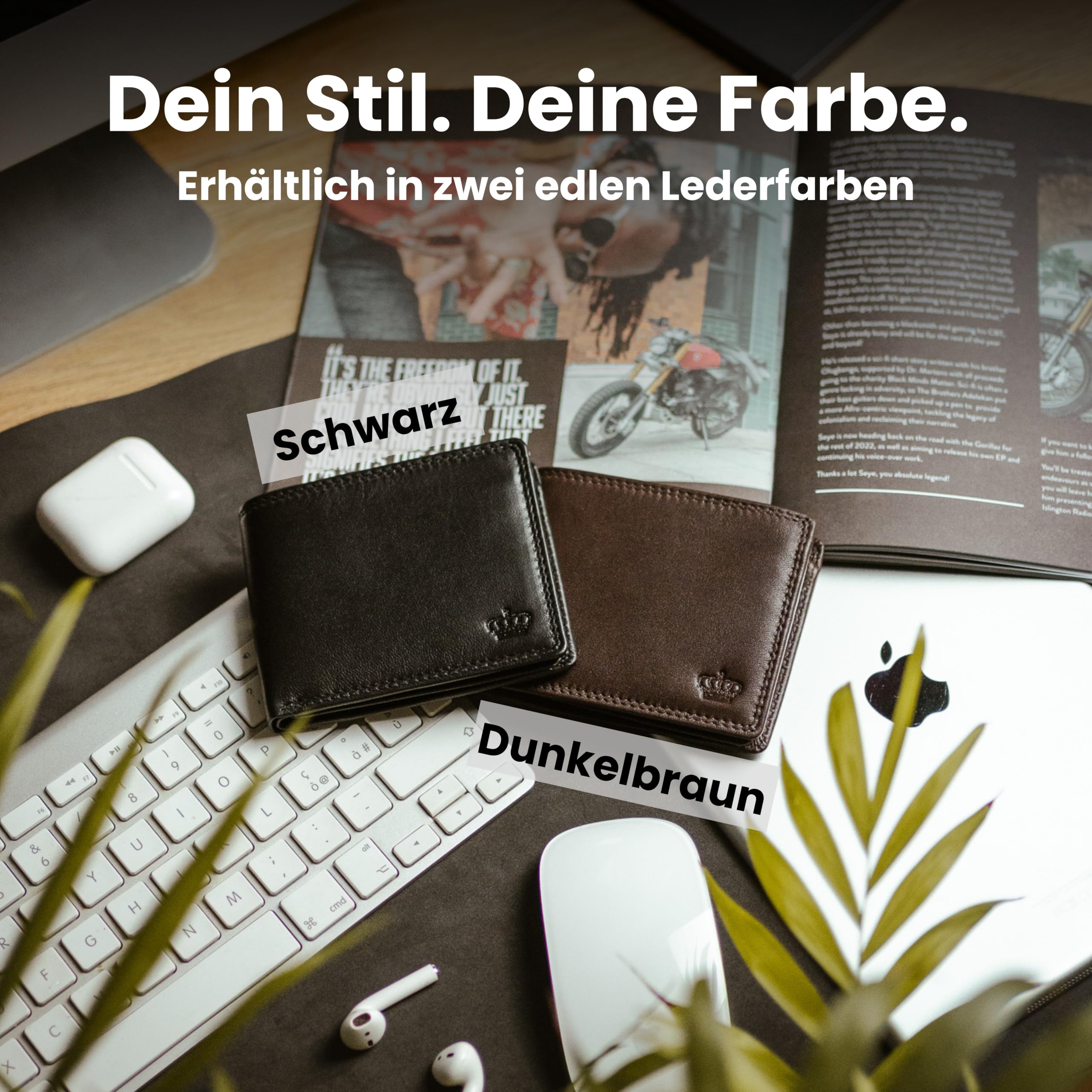 Baur Herren Geldbörse – Echtes Leder mit RFID-Schutz – Kleines Portemonnaie im Querformat aus Nappa-Leder mit 8 Kartenfächern und Münzfach (Querformat Klein, Schwarz)