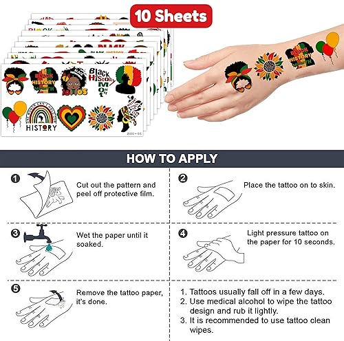 Miniatura 7 de Tatuajes temporales afroamericanos – 100 calcomanías negras del mes de la historia para niños | Decoraciones de cumpleaños de junio de 2018 |