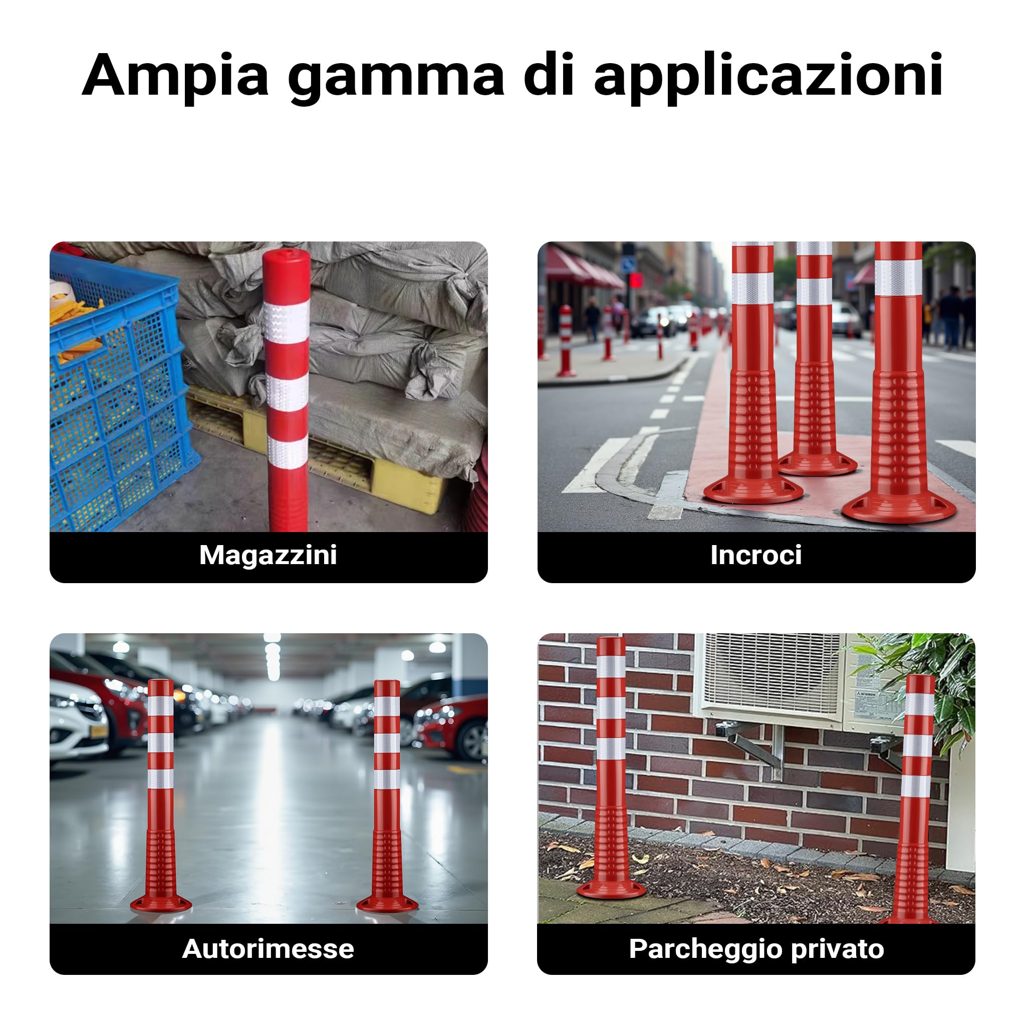 Wiltec Paletto segnaletico flessibile catarifrangente, 2 paletti delimitatori da 75 cm con viti di montaggio