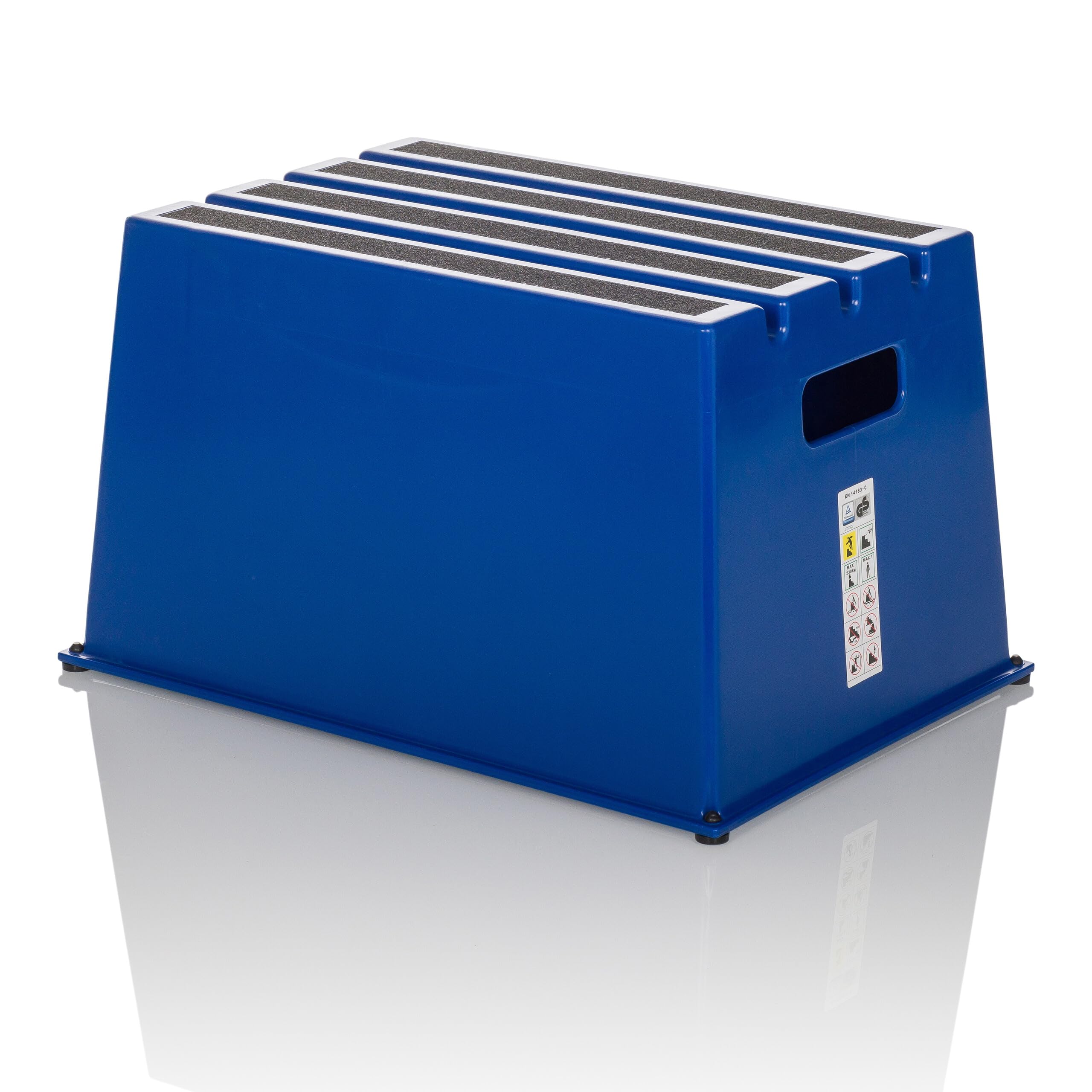 hjh OFFICE Tritthocker bis 150kg belastbar TIO-E1 Kunststoff, Rutschfester Tritt, Schemel für Zuhause und Gewerbe, 31 x 52,5 x 37,5 cm, Blau