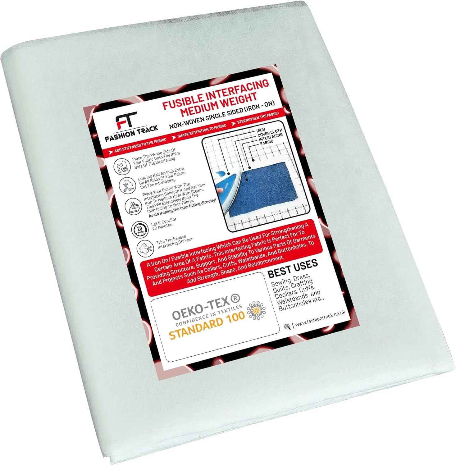 Fusible Interfacing for Sewing, (36 x 268" / 7 Yard) White Medium Weight Iron-on Non-Woven Polyester Single-Sided Fabric by The Yard for Sewing, Embroidery & Craft Supplies