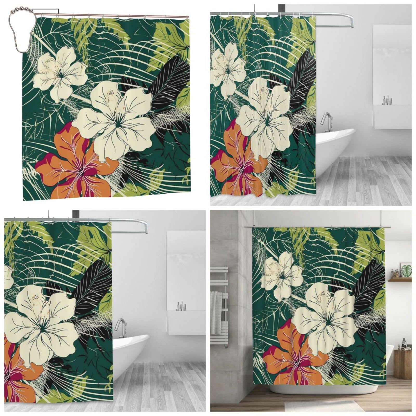 Rideau de douche en polyester motif fleurs tropicales BONDIJ 183x183 cm
