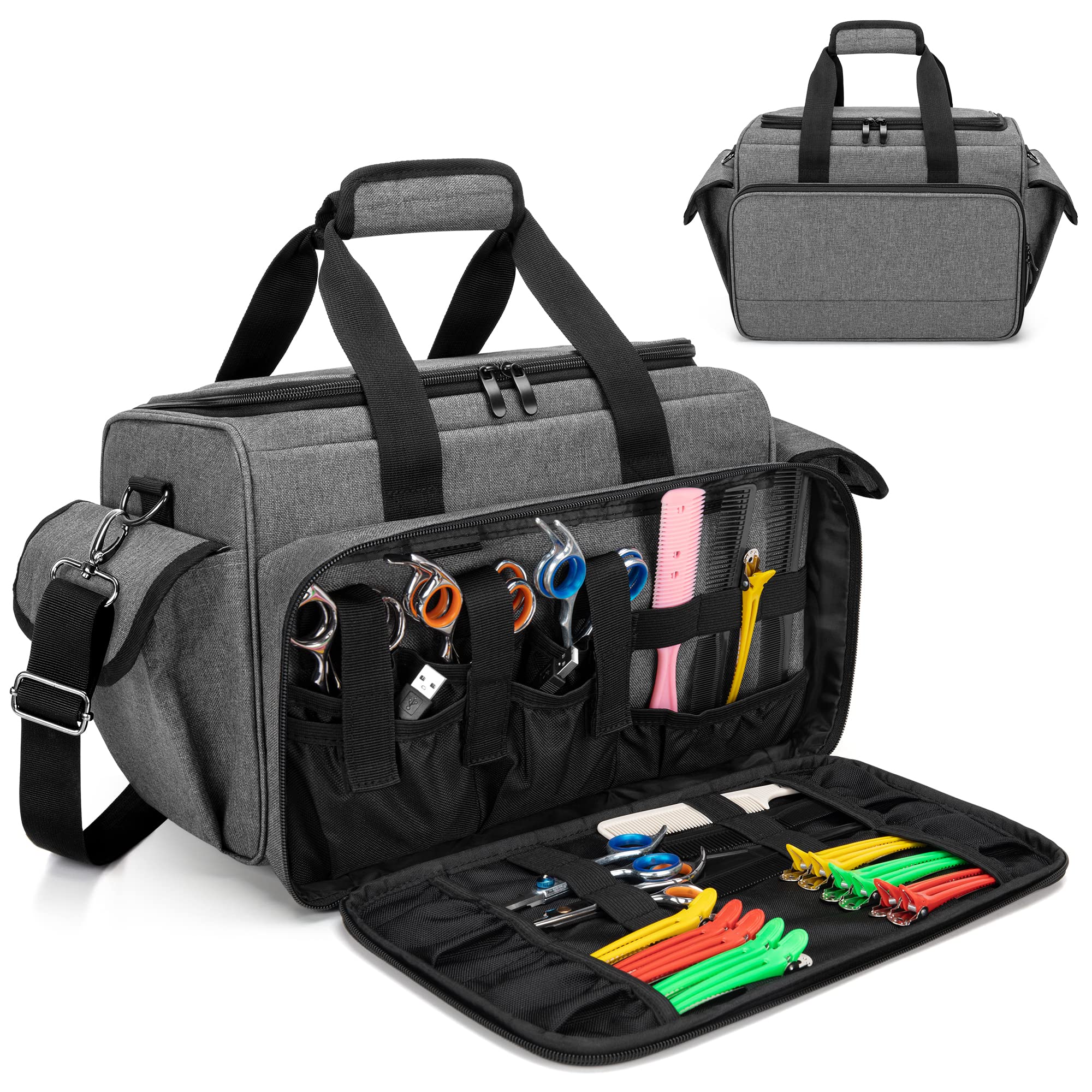 BAFASO Borsa da Parrucchiere Professionale con Divisori Regolabili, Valigetta per il Trasporto di Barbiere (Nessun Accessorio), Grigio