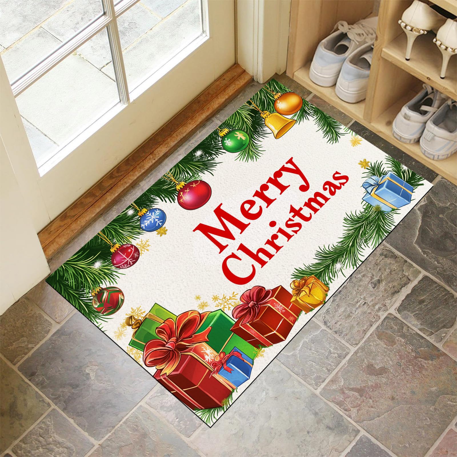 Paillasson attrape poussière 90x150 cm tapis d'entrée antidérapant lavable Noël