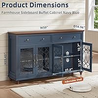 Vista 2 de Farmhouse Sideboard Buffet Cabinet with Storage,59" Large Credenza with 4 Glass Doors & 2 Drawers,Adjustable Shelves Console Table,Wood Kitchen