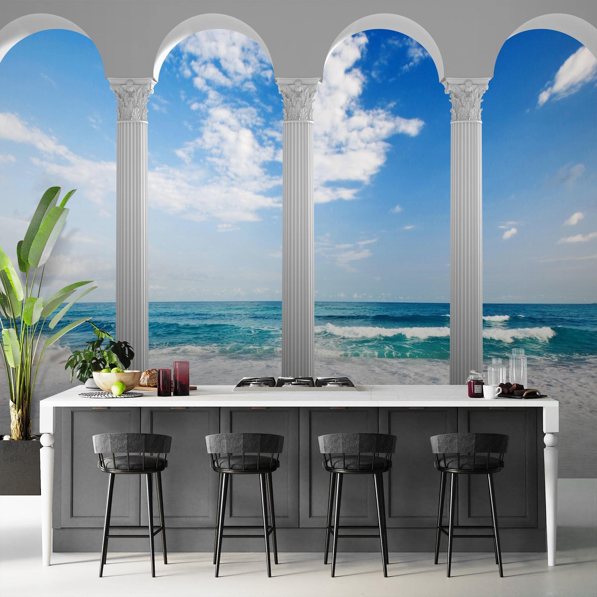 Runa Art Carta da parati fotografica colonne di mare 352 x 250 cm Vello Sfondo Murale XXL Moderne Decorazione Soggiorno Camera De Letto Sala Ufficio blu bianco 9047011a